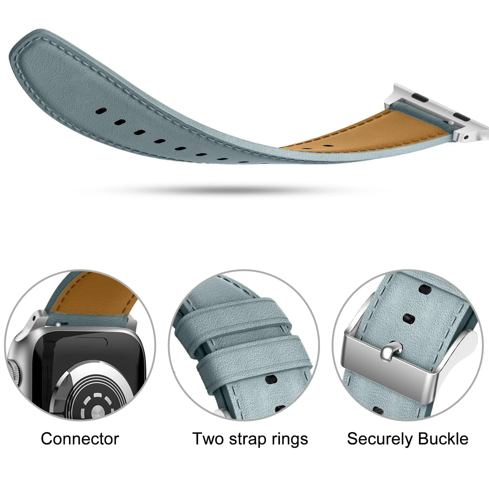 DL3 Mobilak Compatible with Apple Watch Band 49mm 46mm 45mm 44mm 42mm Leather Band Replacement Strap, Soft Leather Bracelet for iWatch Series 11 10 9 8 7 6 5 4 SE SE2 Ultra 3 2 1 - Light Blue