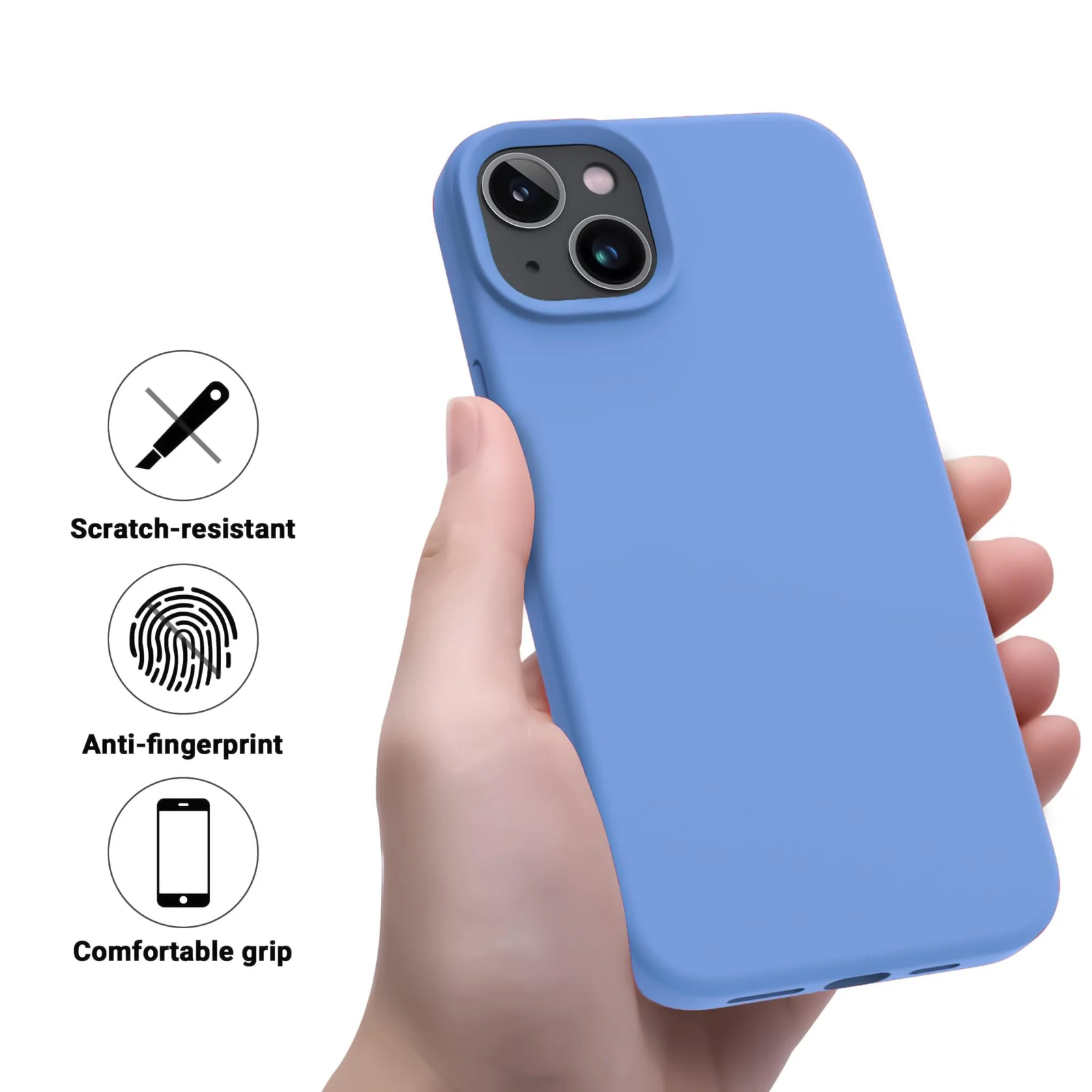 DL3 Mobilak Liquid Silicone Case for iPhone 13 / iPhone 14 (6.1 Inch), Shock-absorbing protection, Scratch-resistant surface, Soft microfiber lining - Light Blue