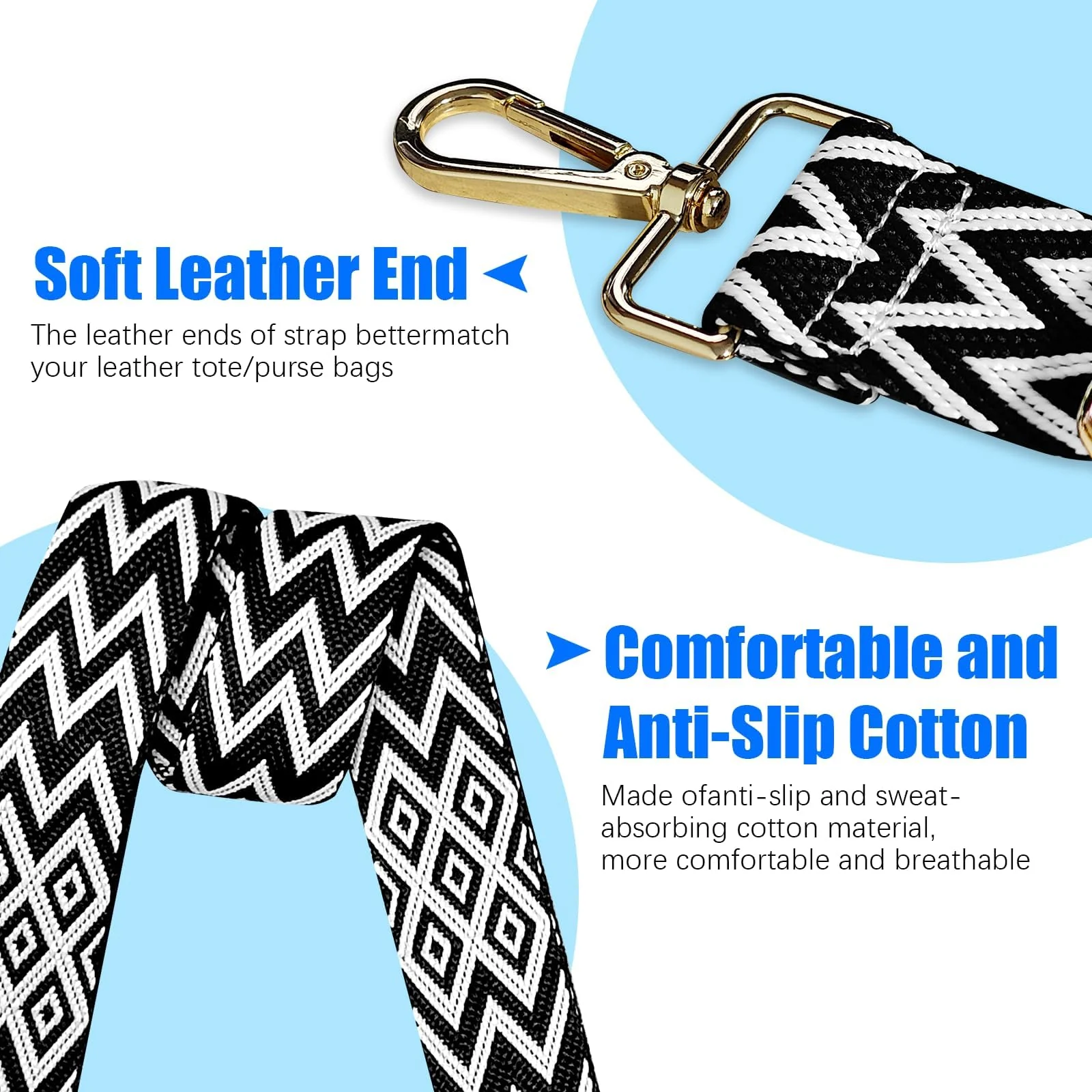 DL3 Mobilak Adjustable Wide Crossbody Bag Strap for Women, Replacement Shoulder Strap for Handbags, Totes & Purses with Elegant Embroidered Pattern and Metal Hooks - Blanco