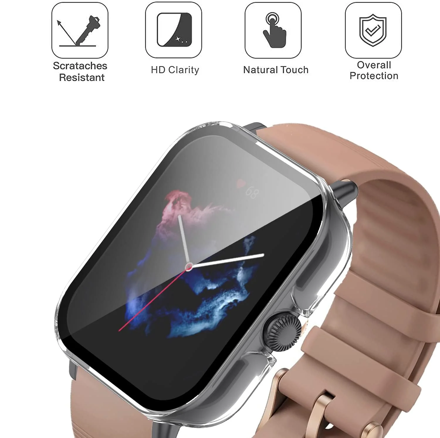 DL3 Mobilak Protective Case For Amazfit GTS 3, 9H Hardness PC Case Bumper Full Slim Protective Cover with Built-in Tempered Glass Screen Protector For Amazfit GTS3 - Clear