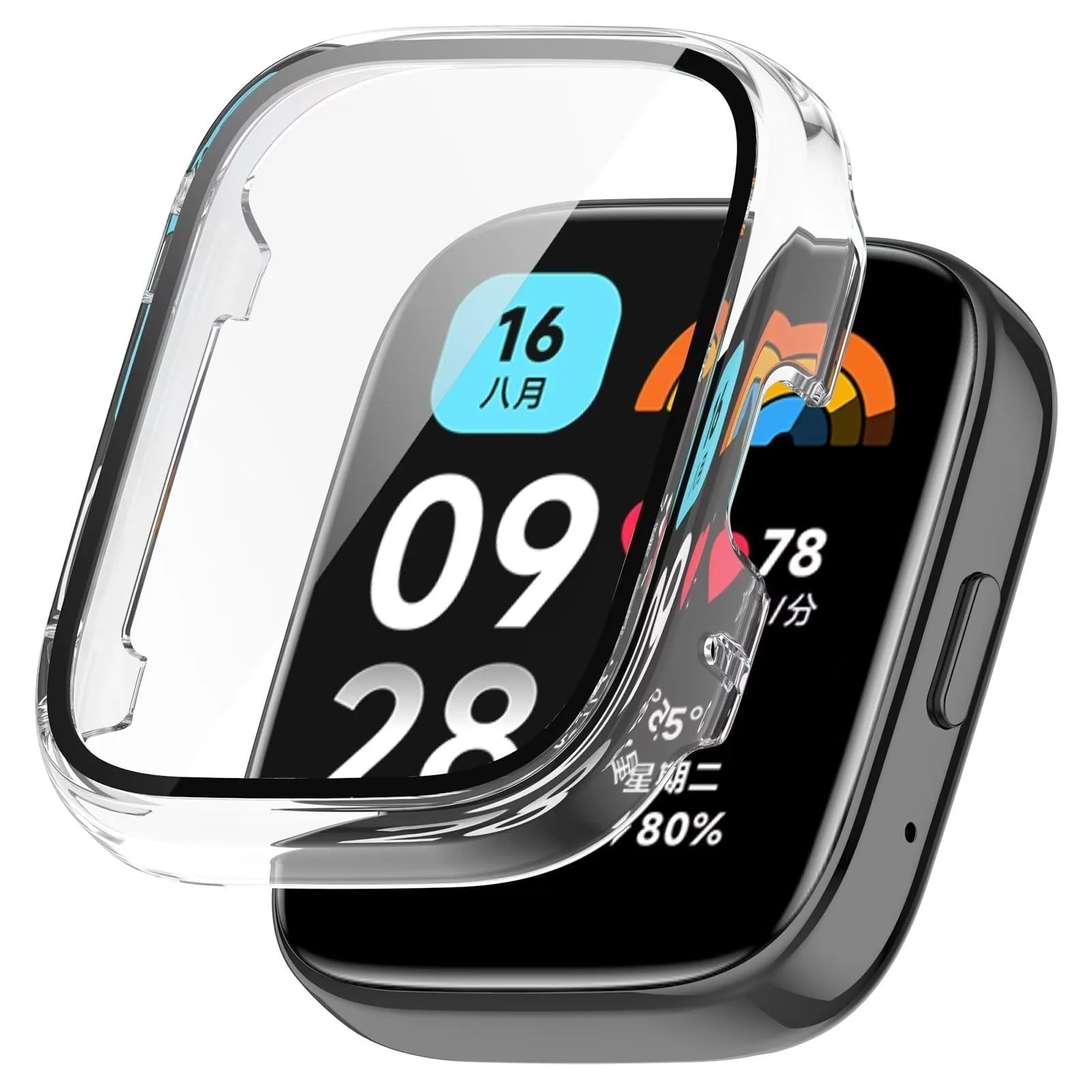 DL3 Mobilak Protective Case Compatible with Xiaomi Redmi Watch 3 Lite/Redmi Watch 3 Active 9H Hardness PC Case Bumper Full Slim Protective Cover with Tempered Glass