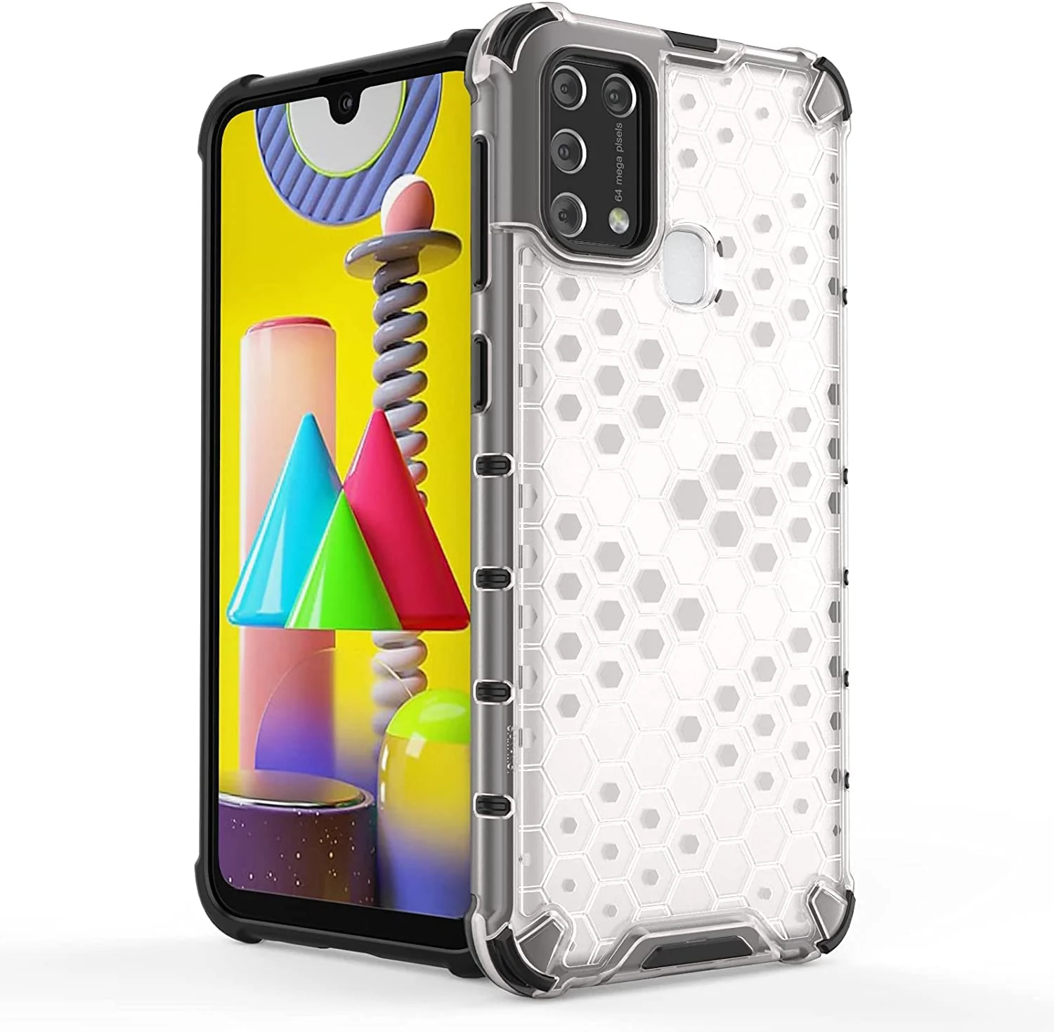 DL3 Mobilak Protective Case for Samsung Galaxy M31, [Honeycomb Design] Drop Protection, Ultra Thin TPU + PC Silicone, Shockproof Cover - Clear