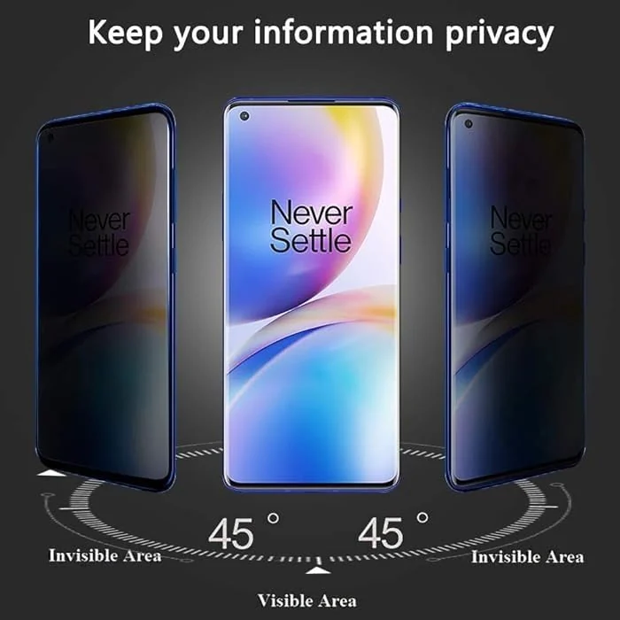 DL3 Mobilak Screen Protector for OnePlus 8 Pro Glass Fingerprint Reader Support 3D Curved Anti-Spy Tempered Glass Screen Protector - Privacy