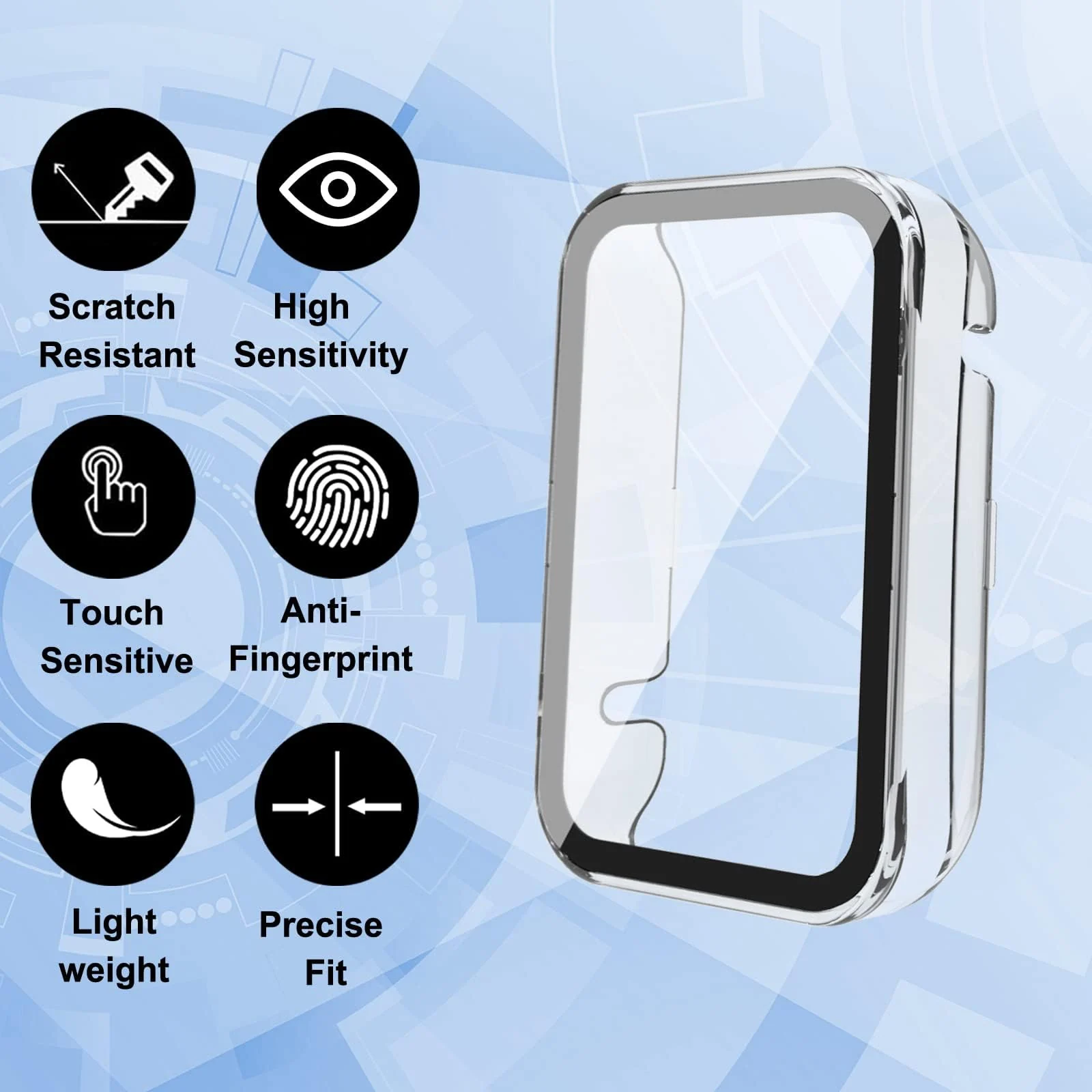 DL3 Mobilak Case for Xiaomi Mi Band 7 Pro, Bumper Full Coverage Hard Overall Protective Cover, Built-in Tempered Glass Screen Protector Film High Sensitivity For Xiaomi Smart Band 7 Pro - Clear
