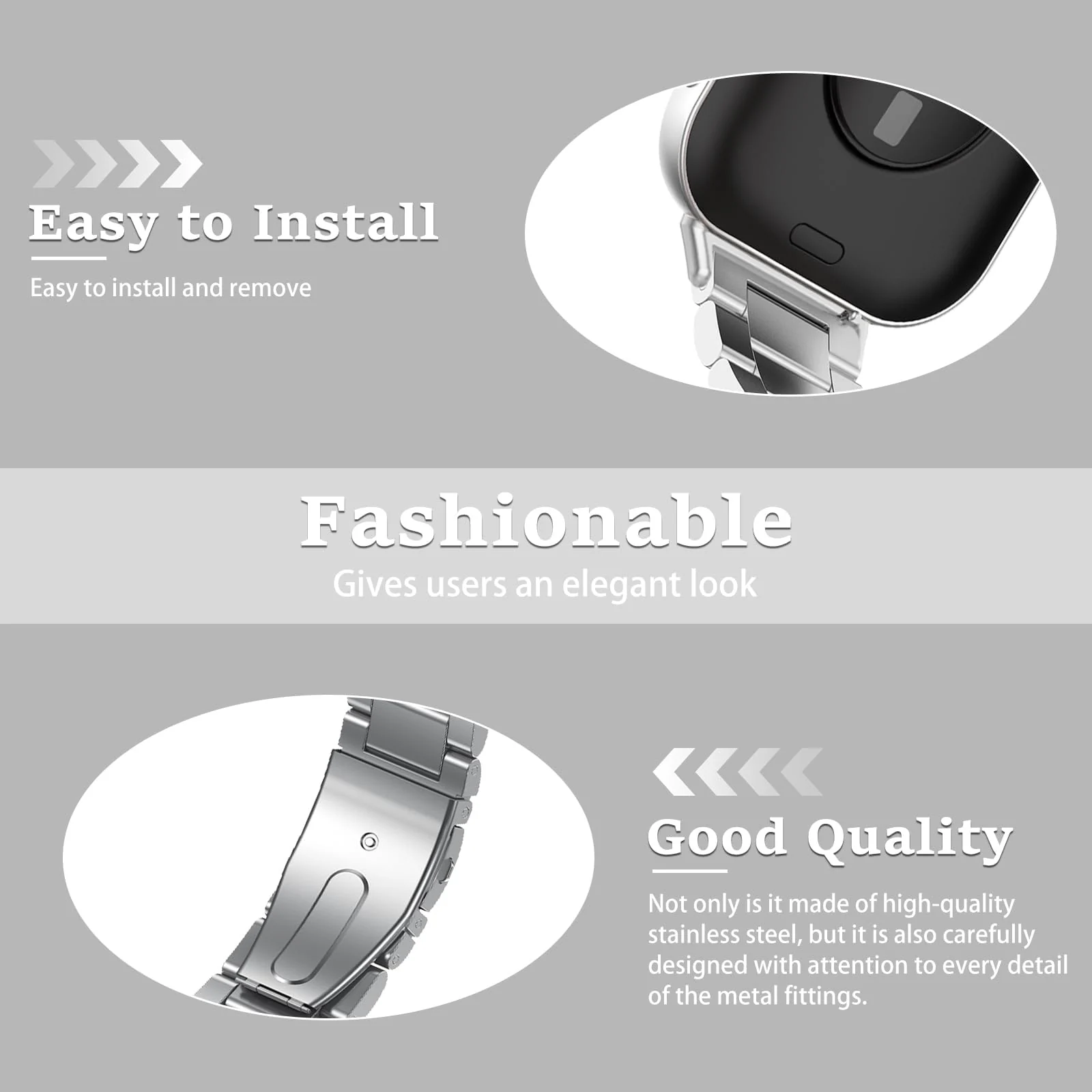 DL3 Mobilak Metal Straps Compatible with Huawei Watch Fit 3/Fit 4/Fit 4 Pro Strap, Stainless Steel Replacement Band with Folding Clasp, Adjustable Replacement Bracelet Wristband - Silver