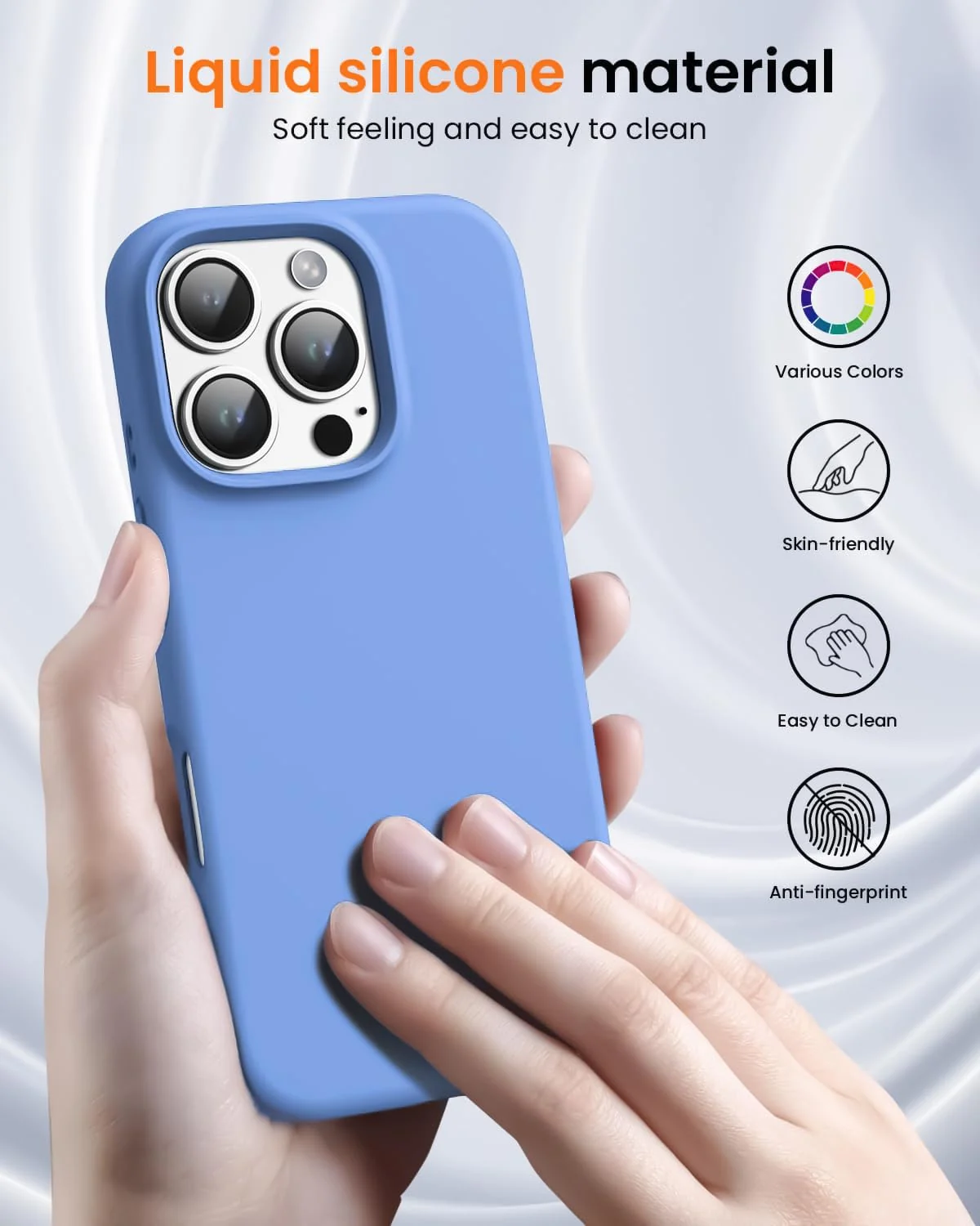 DL3 Mobilak Liquid Silicone Protective Case with Soft Microfiber Lining for iPhone 16 Pro Max - Light Blue