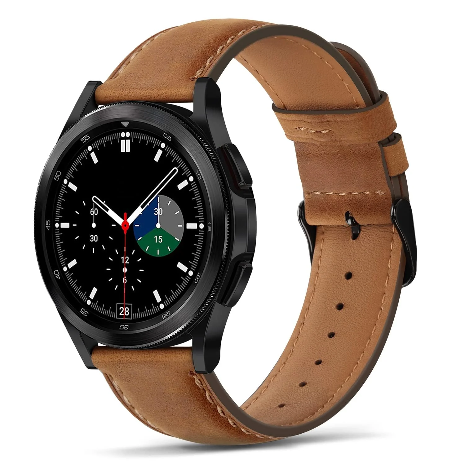 DL3 Mobilak Leather Band 20MM Strap For Samsung Gear Sport/Watch 7/6/5/4/5 Pro 45mm/S2 classic/active 2 40mm 44mm/Amaz fit GTS 2/2e/GTS 3/3 Pro/GTS 4/GTS 2 Mini/3 Mini/4 Mini/Bip 3 Pro - Light Brown