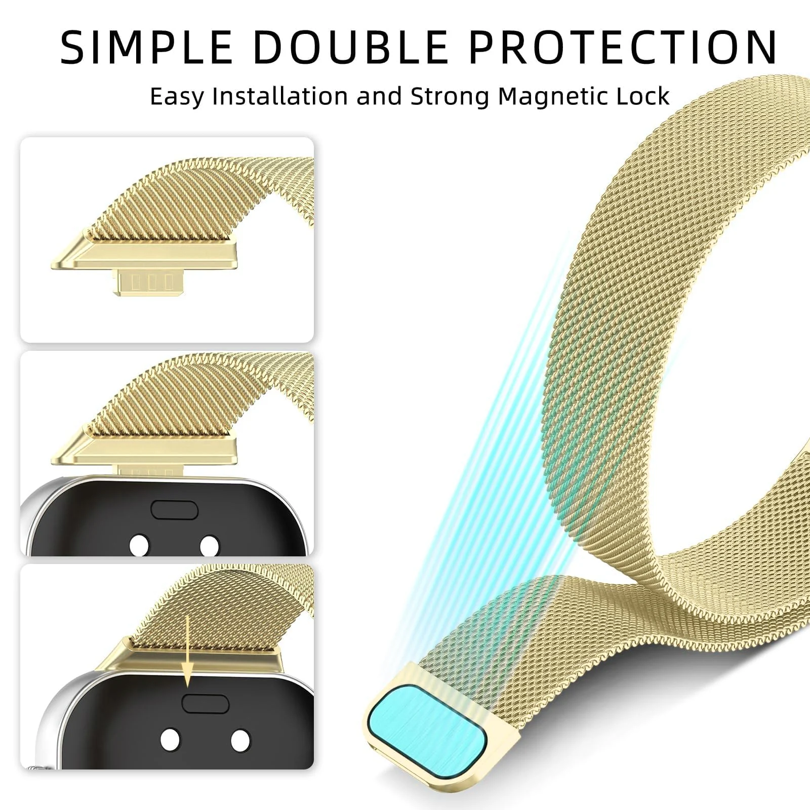 DL3 MOBILAK Milanese Magnetic Stainless-Steel Watch Strap for Huawei Watch Fit 3 and 4 and 5 and 5 Pro - A-Gold