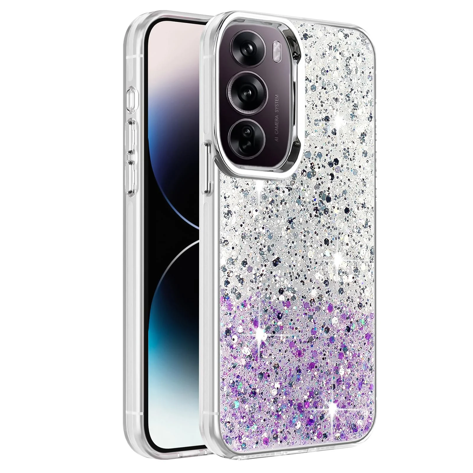 DL3 Mobilak Glitter Protective Case for realme C75 / realme 14x, Supports wireless charging, Camera protection, Shock-absorbing protection - White Purple