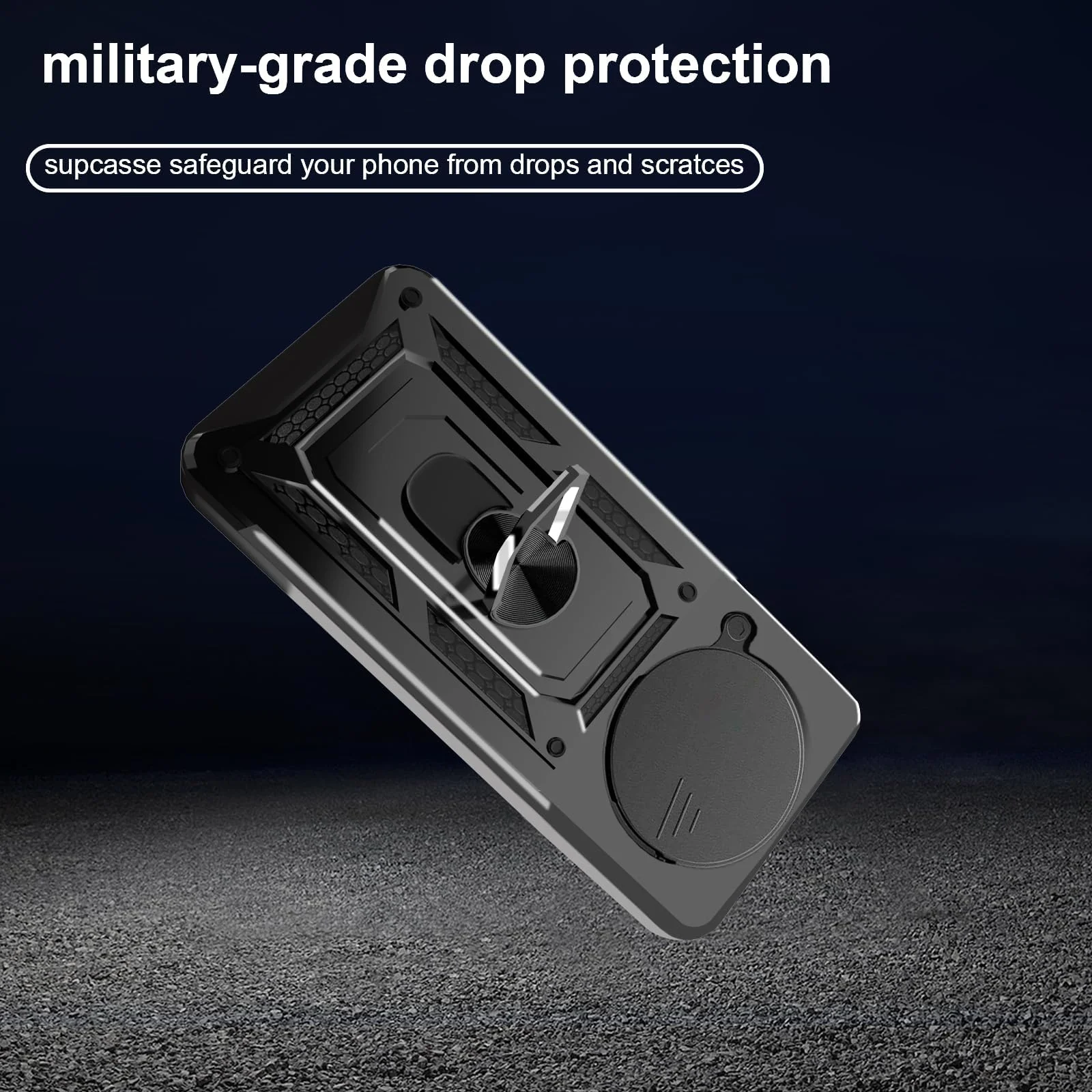 DL3 Mobilak Case for OPPO Reno 12 F/Reno 12F with Slide Camera Cover, Military Grade Shockproof Protective Cover with Rotatable Metal Ring Kickstand [Support Magnetic Car Mount] - Black
