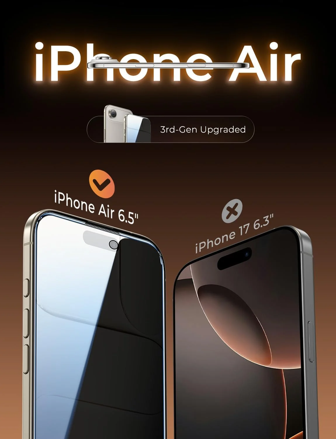 DL3 Mobilak Screen Protector for iPhone 17 Air 6.5-Inch, 9H Hardness Tempered Glass Film [Anti-Scratch] [No Bubbles] Anti-Spy Full Coverage Screen Protector for iPhone 17 Air - Privacy