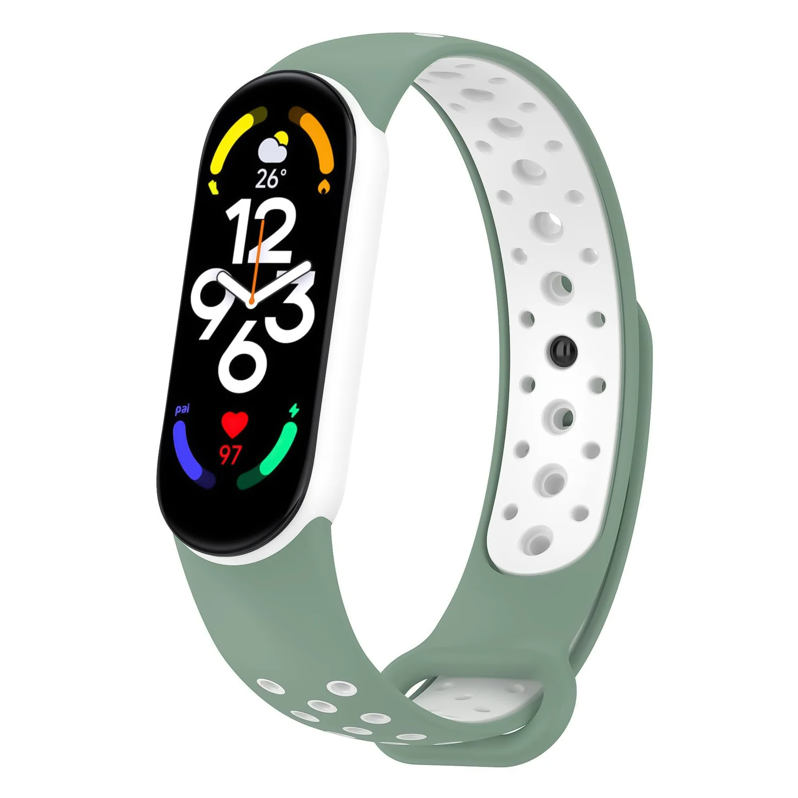 DL3 Mobilak Strap for Xiaomi Mi Band 7 6 5/Amazfit Band 5, Women Men Armband, Two Colours Breathable Adjustable Soft Silicone Replacement Strap for Xiaomi Mi Band 7/6/5/Amazfit Band 5 - Green White