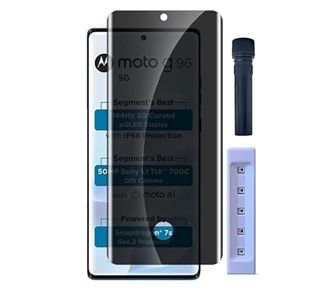 DL3 Mobilak Screen Protector for Motorola Moto G96 5G Screen UV Glass Fingerprint Reader Support 3D Curved Anti-Spy Tempered Glass Screen Protector - Privacy