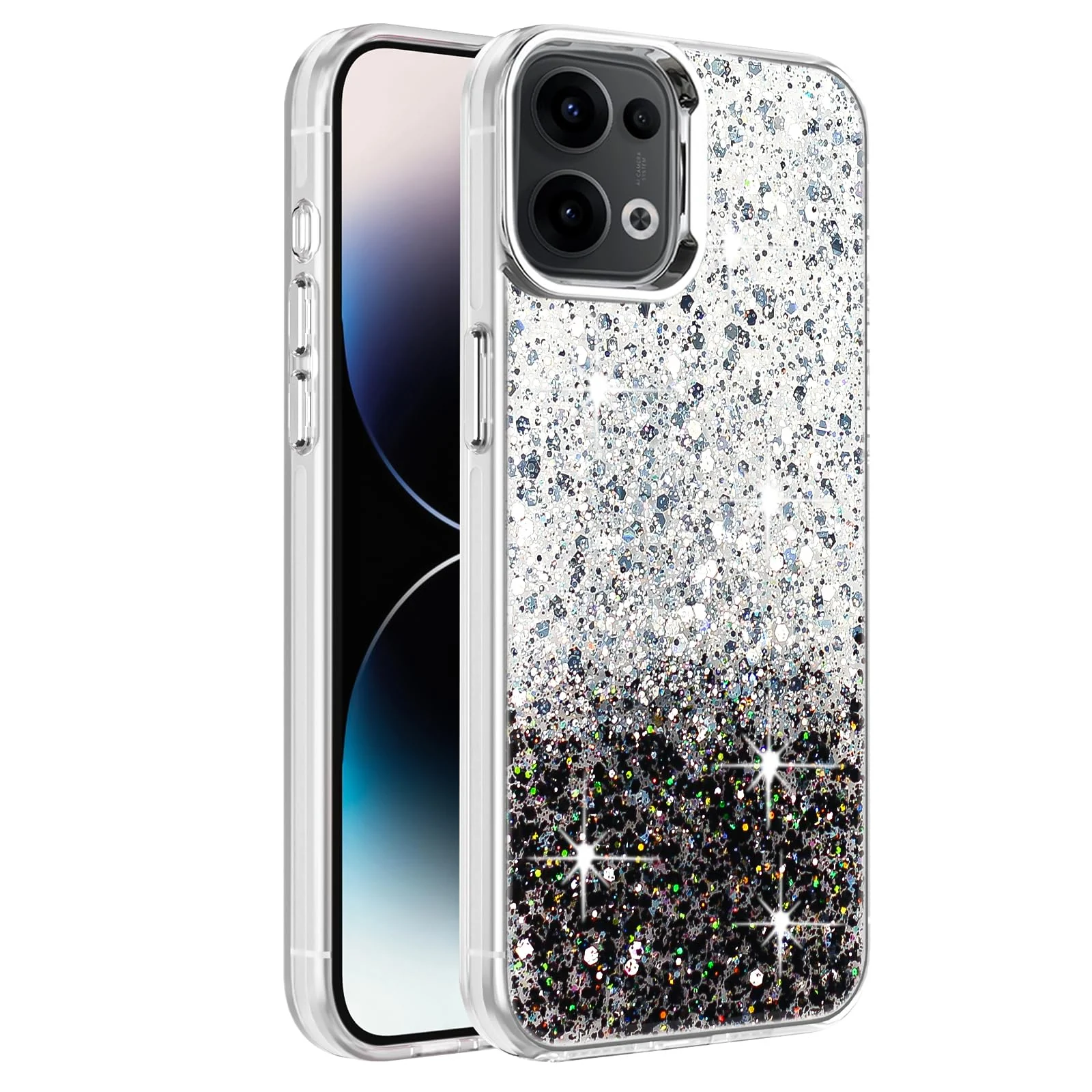 DL3 Mobilak Glitter Rhinestone Protective Case for OPPO Reno 13 5G / OPPO Reno13 5G with Shockproof Design - White Black