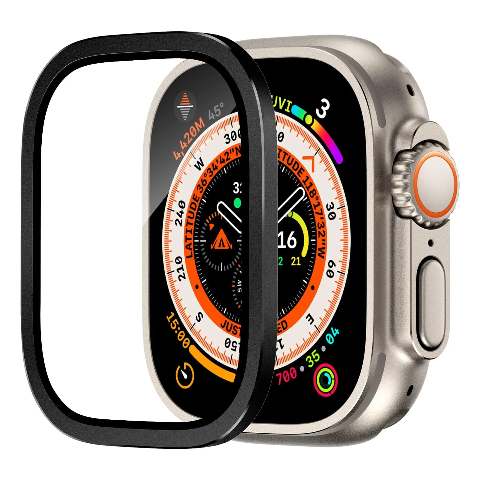 DL3 Mobilak Compatible for Apple Watch Ultra 2/Ultra 49mm Screen Protector 49mm, Titanium Alloy Frame Built-in 9H Tempered Glass Film, Lightweight Metal Case for iWatch 49mm - Black