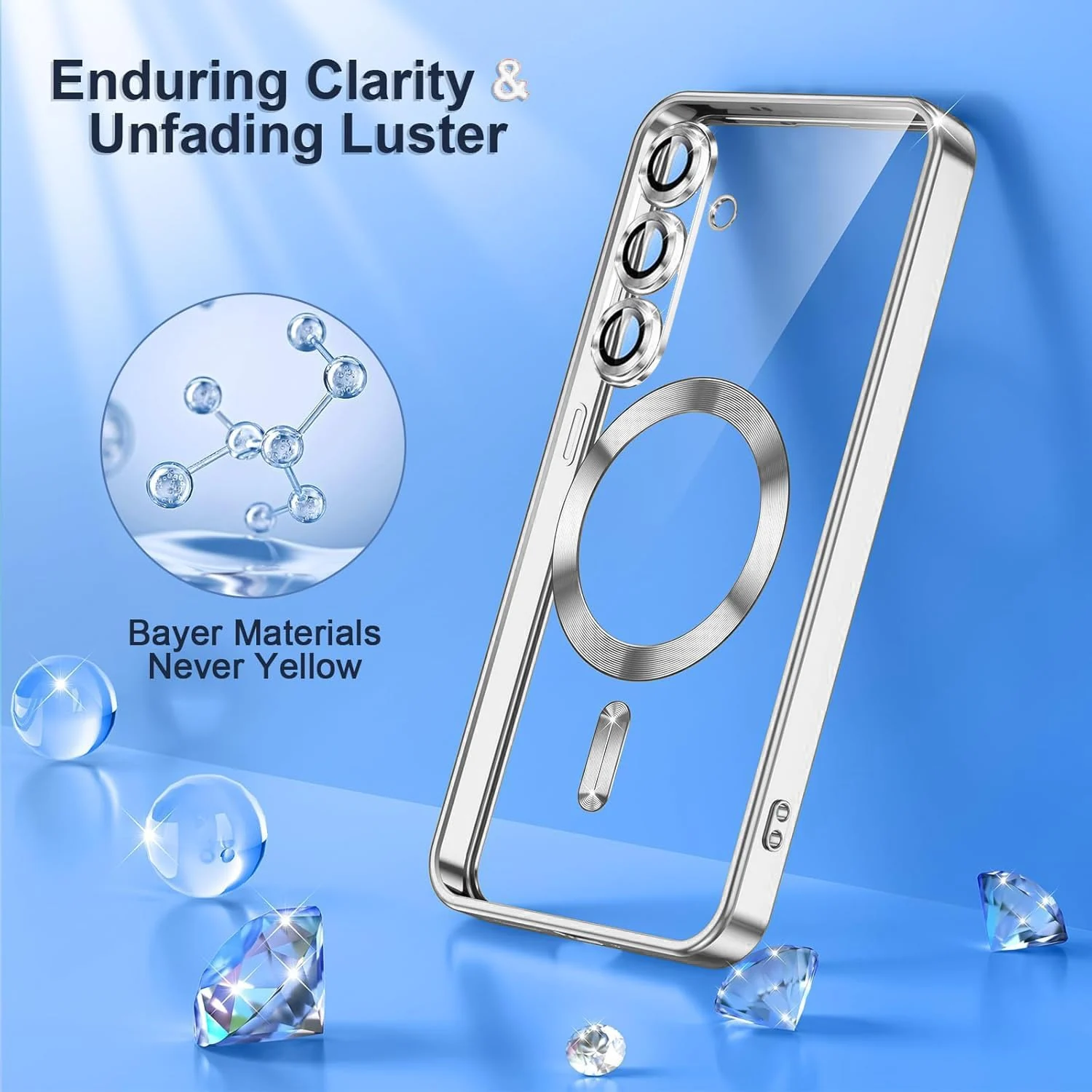 DL3 Mobilak Clear MagSafe-Compatible Magnetic Case for Samsung Galaxy S25 FE 5G with Camera Protection and Magnetic Car-Mount Support - Silver