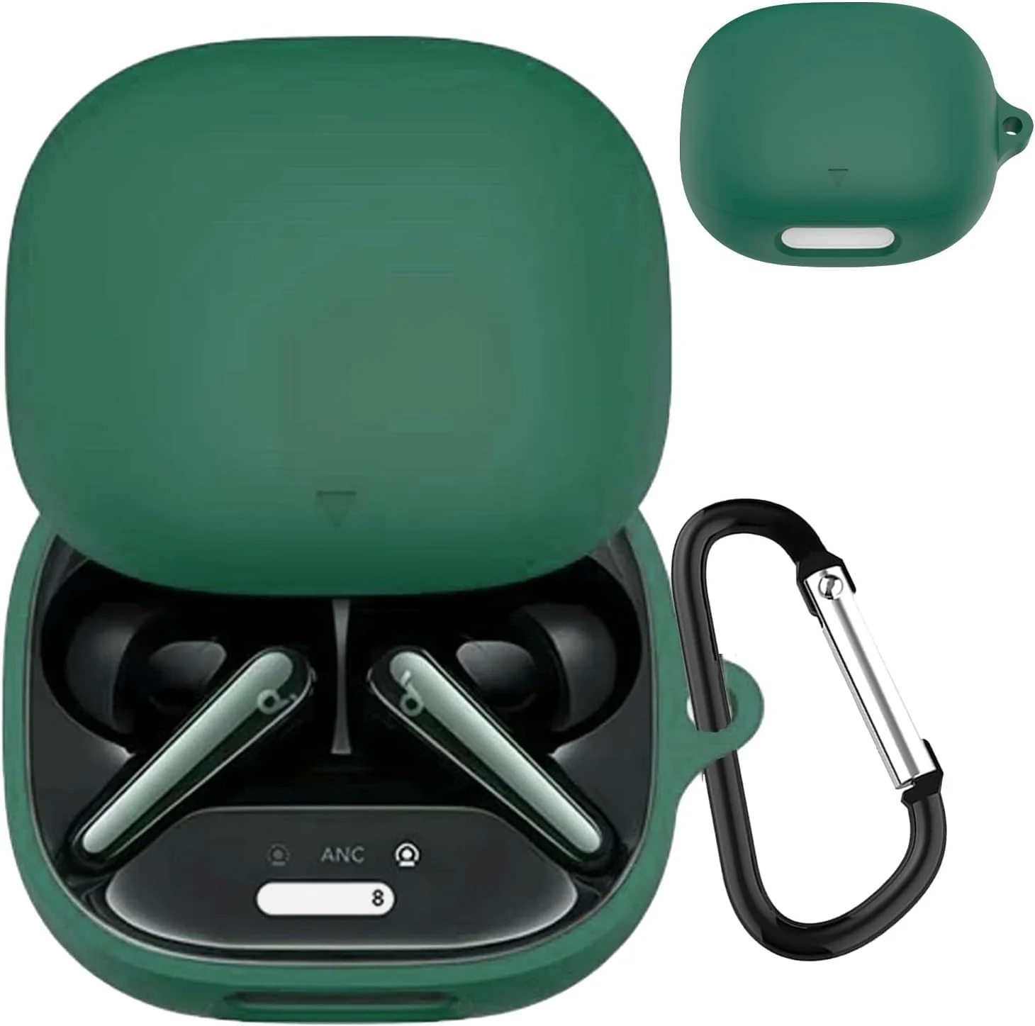DL3 Mobilak Compatible with Anker Soundcore Liberty 4 Pro Case Cover, Soft Silicone Shockproof Protective Wireless Earbuds with Carabiner, Front LED Visible - Green