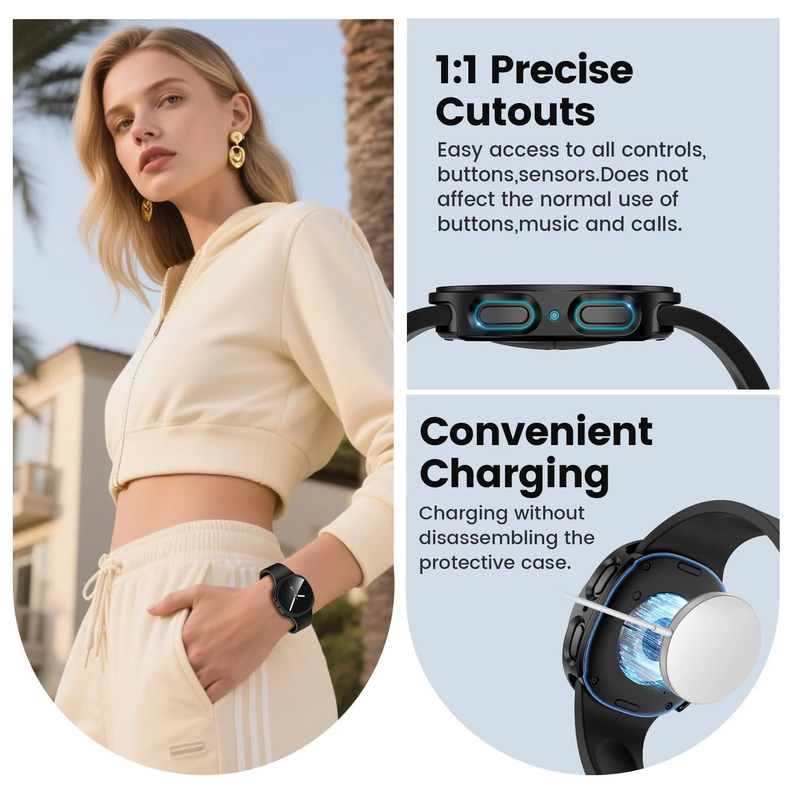 DL3 Mobilak Case Compatible with Samsung Galaxy Watch 8 44mm, Full Coverage Slim Hard Case Protective Bumper Built-in Tempered Glass Screen Protector Shell for Galaxy Watch8 44 mm - Black