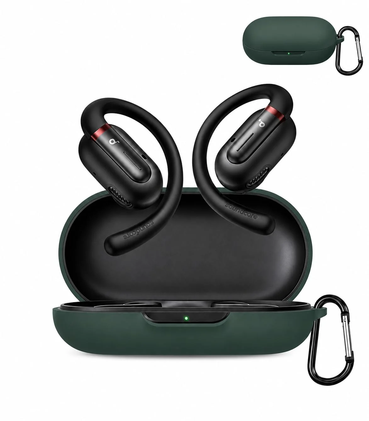 MOBIGON Silicone Earbuds Case with Carabiner for Anker Soundcore V30i, Green