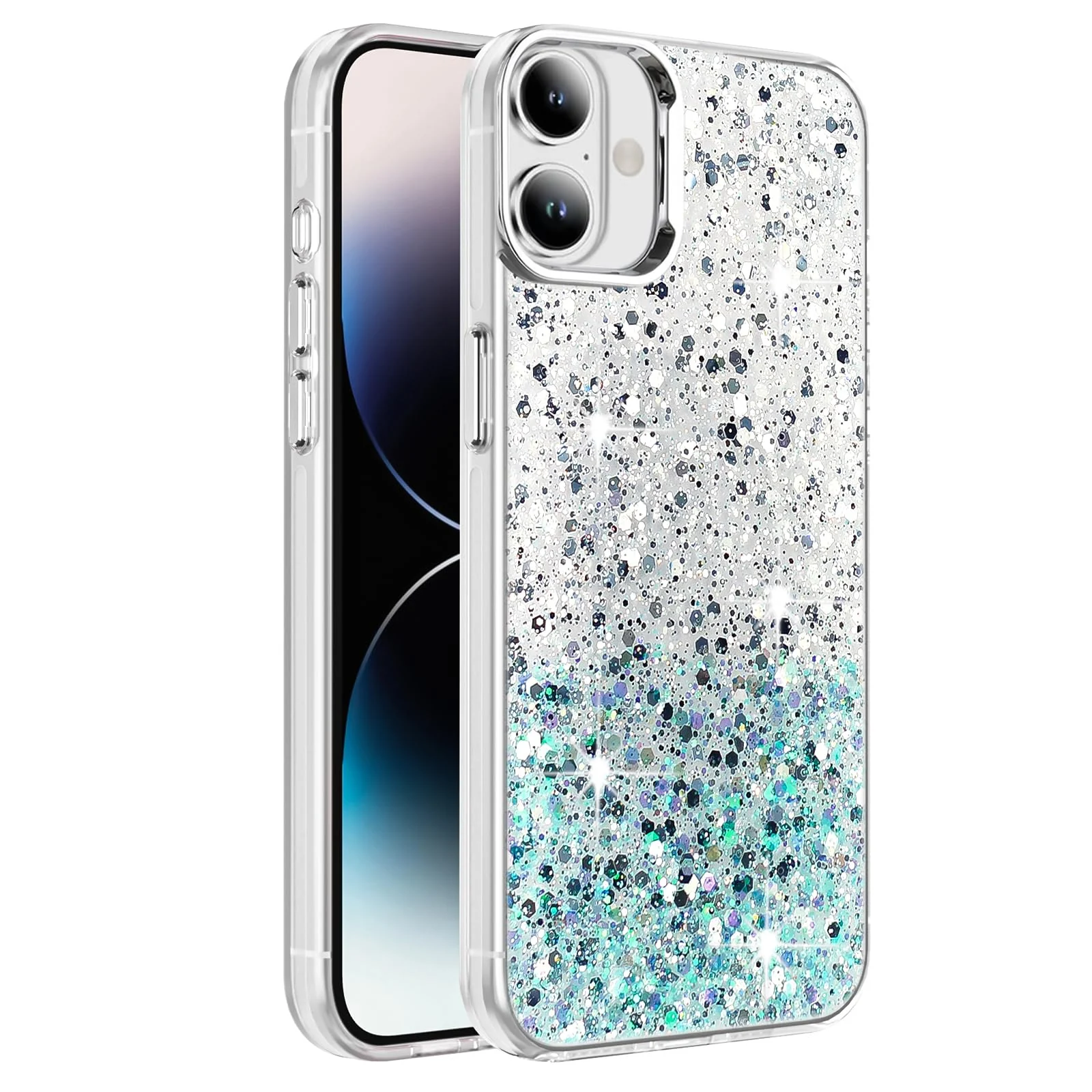 DL3 Mobilak Glitter Rhinestone Protective Case for iPhone 17 6.3-Inch with Shockproof Design - White Green