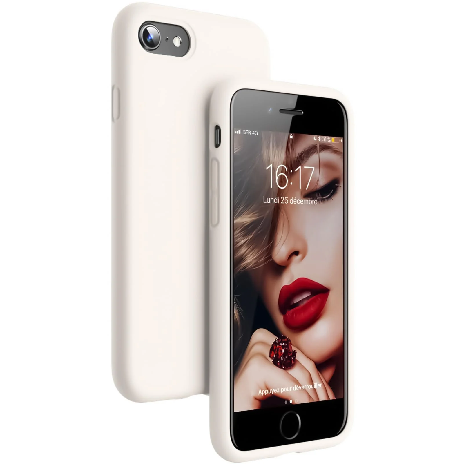 DL3 Mobilak Liquid Silicone Protective Case for iPhone SE 2022, SE 2020, iPhone 7, iPhone 8 with Camera Protection and Microfiber Lining - Cream