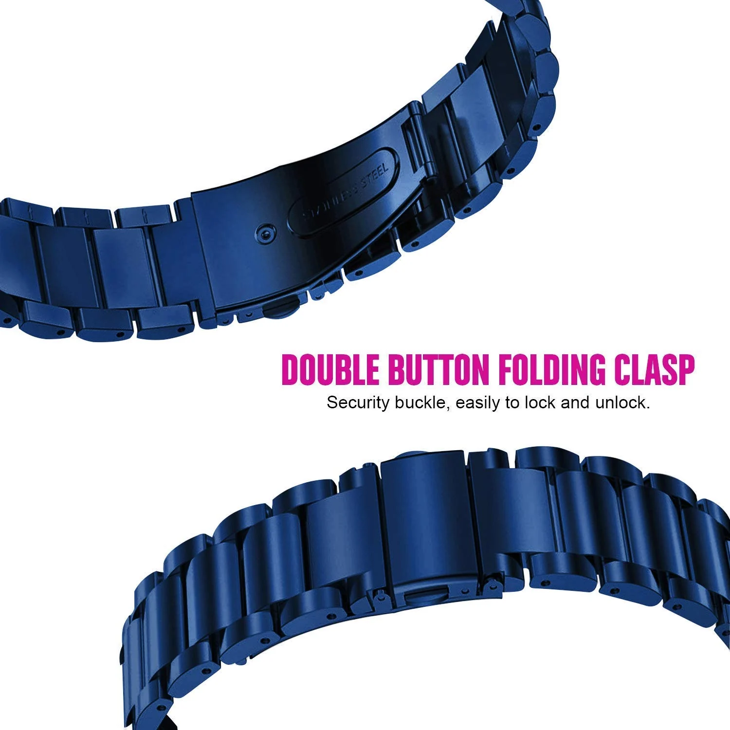 DL3 Mobilak Metal Band 20MM Strap for Samsung Gear Sport, Watch 4/5/5 Pro, S2 Classic, Active 2 40mm 44mm, Amazfit GTS 3/4/4 Mini, Bip 3/Pro/U, GTS 2 Mini/2e - Blue