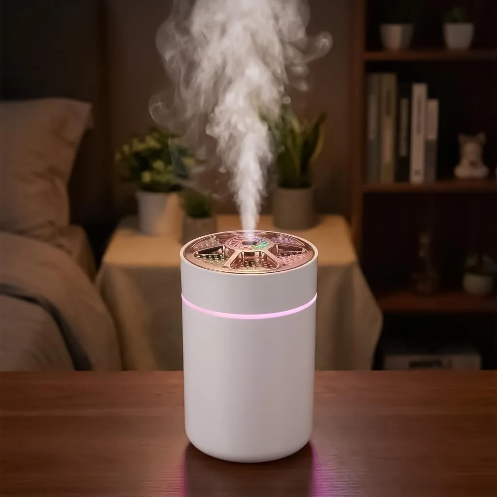 MOBIGON 220 ml USB Humidifier with Night Light, White