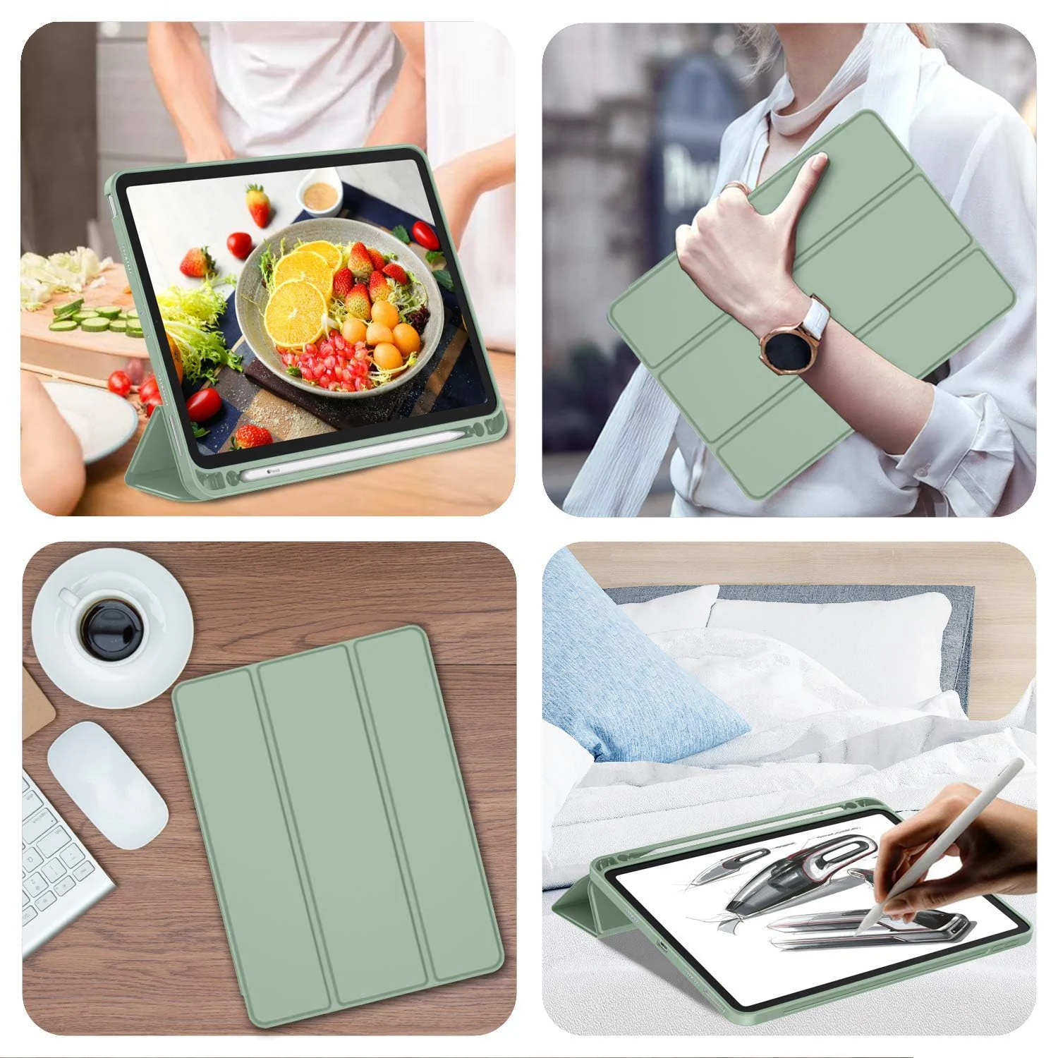 DL3 Mobilak New iPad Pro 12.9 Inch Case 2022/2021/2020(6th/5th/4th Gen) with Pencil Holder, Smart iPad Case [Support Touch ID and Auto Wake/Sleep] with Auto 2nd Gen Pencil Charging - Mint Green