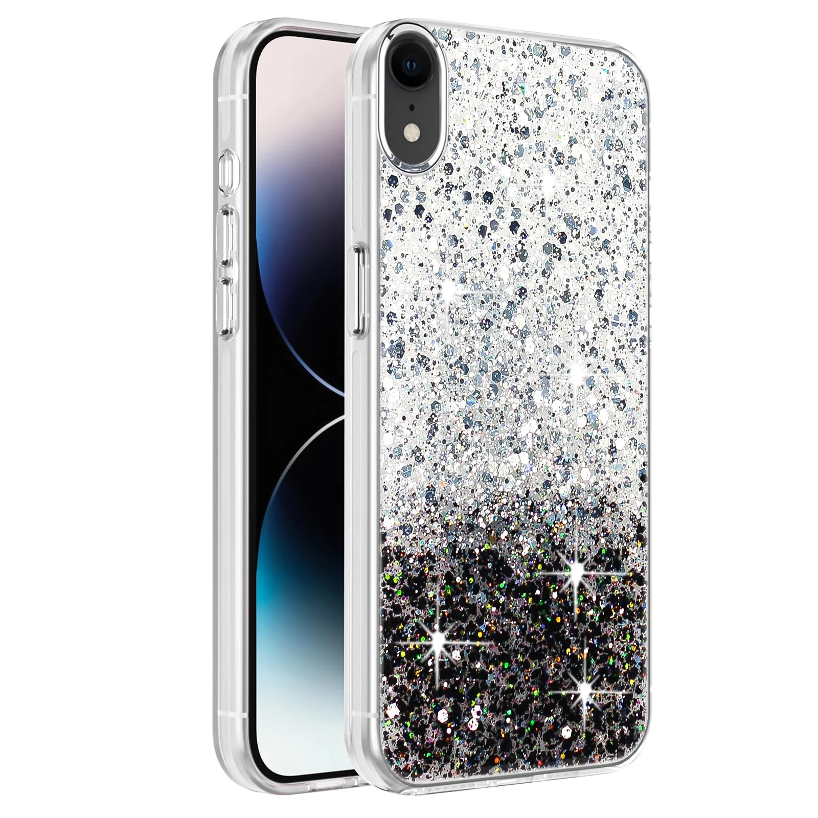 DL3 Mobilak Glitter Rhinestone Protective Case for iPhone XR with Shockproof Design - White Black