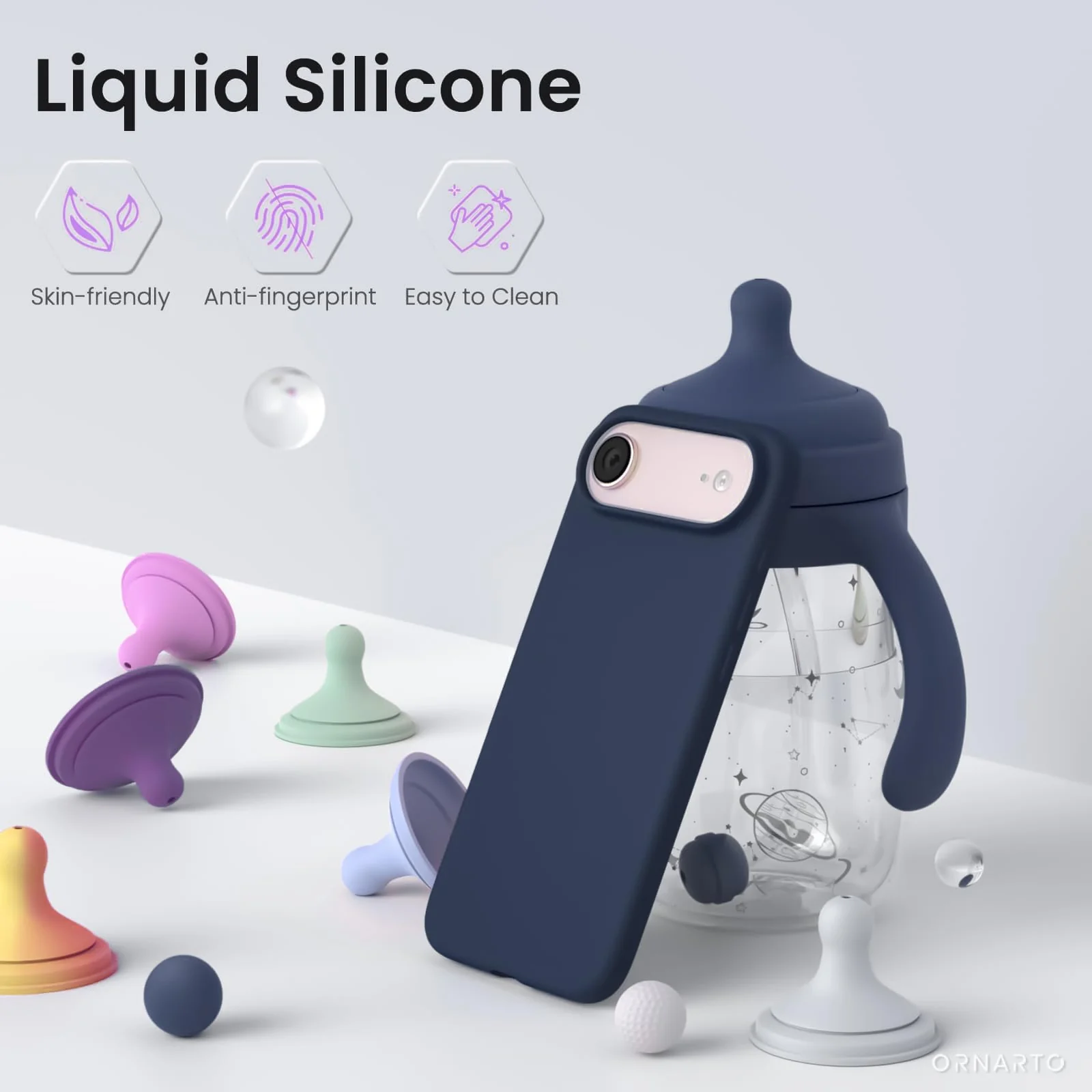 DL3 Mobilak Liquid Silicone Protective Case for iPhone 17 Air 6.5-Inch with Microfiber Lining and Shockproof Design - Dark Blue