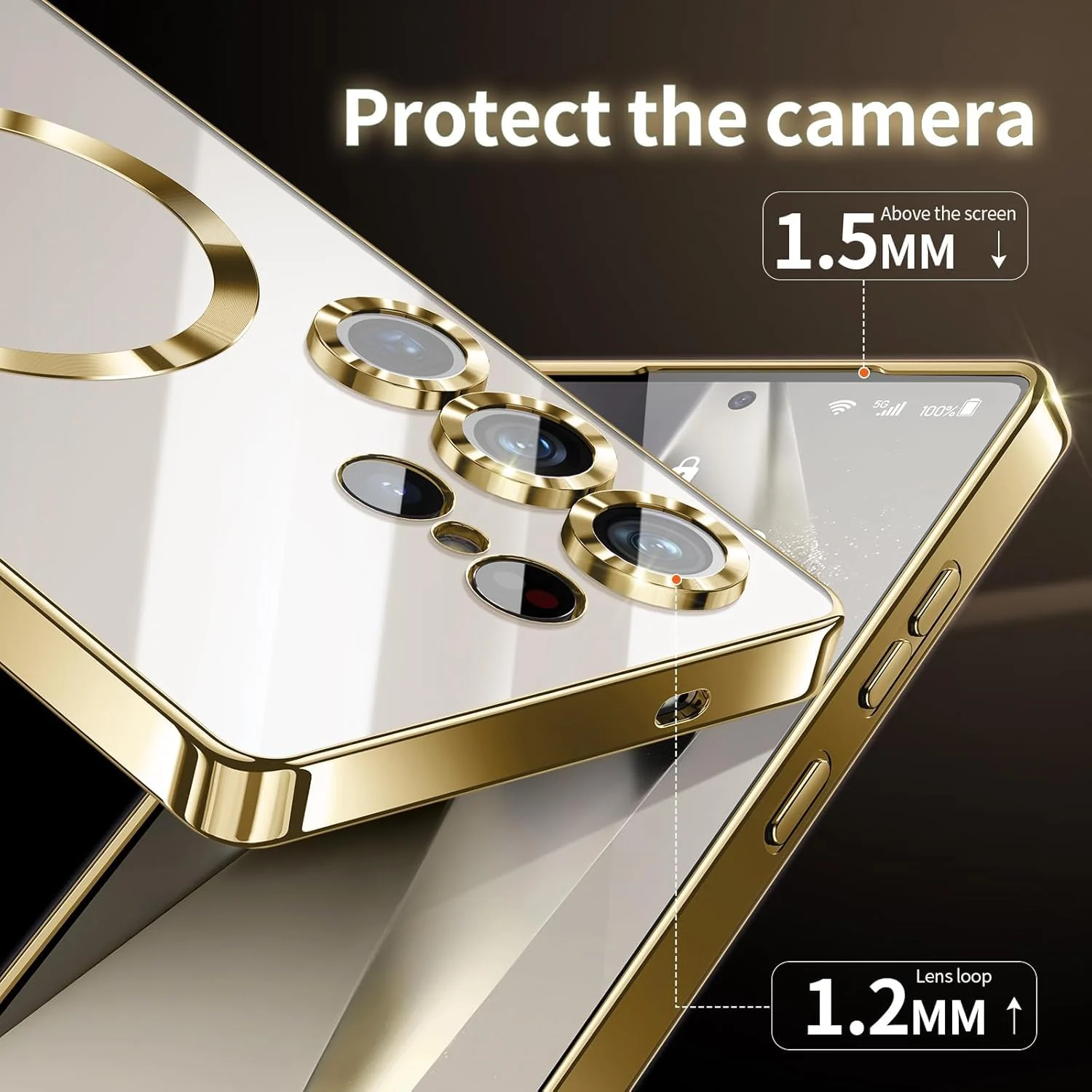 DL3 Mobilak Plated-Edge Protective Case for Samsung Galaxy S25 Ultra, Compatible with MagSafe accessories, Supports wireless charging, Camera protection - Gold