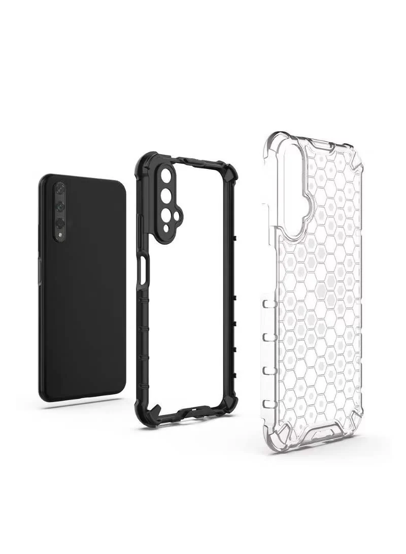 DL3 Mobilak Honeycomb Protective Case for Huawei Nova 5T / Honor 20, Shock-absorbing protection, Transparent design, Slim, lightweight profile - Black