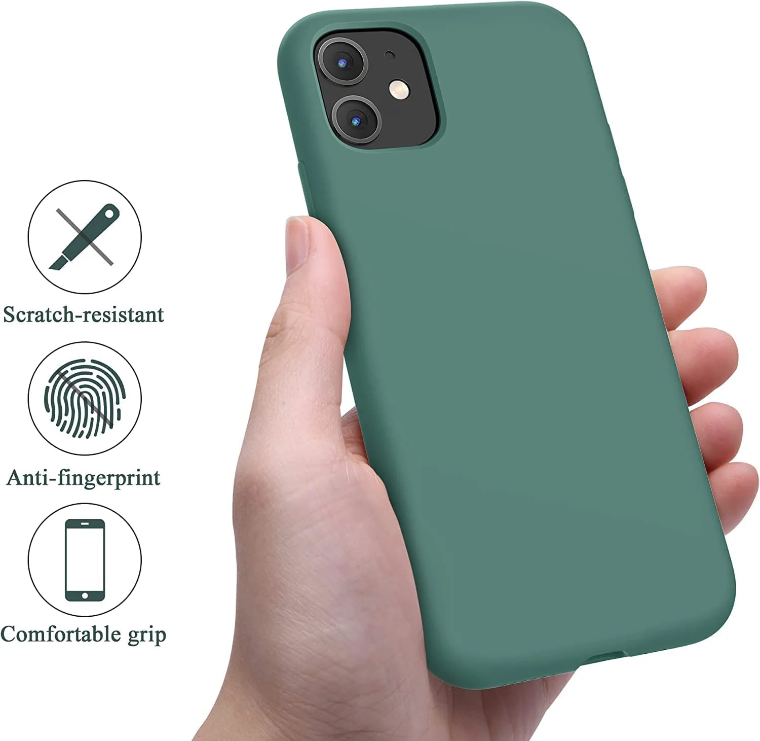 DL3 Mobilak Liquid Silicone Case for iPhone 11 (6.1 Inch), Shock-absorbing protection, Scratch-resistant surface, Soft microfiber lining - Pine Green