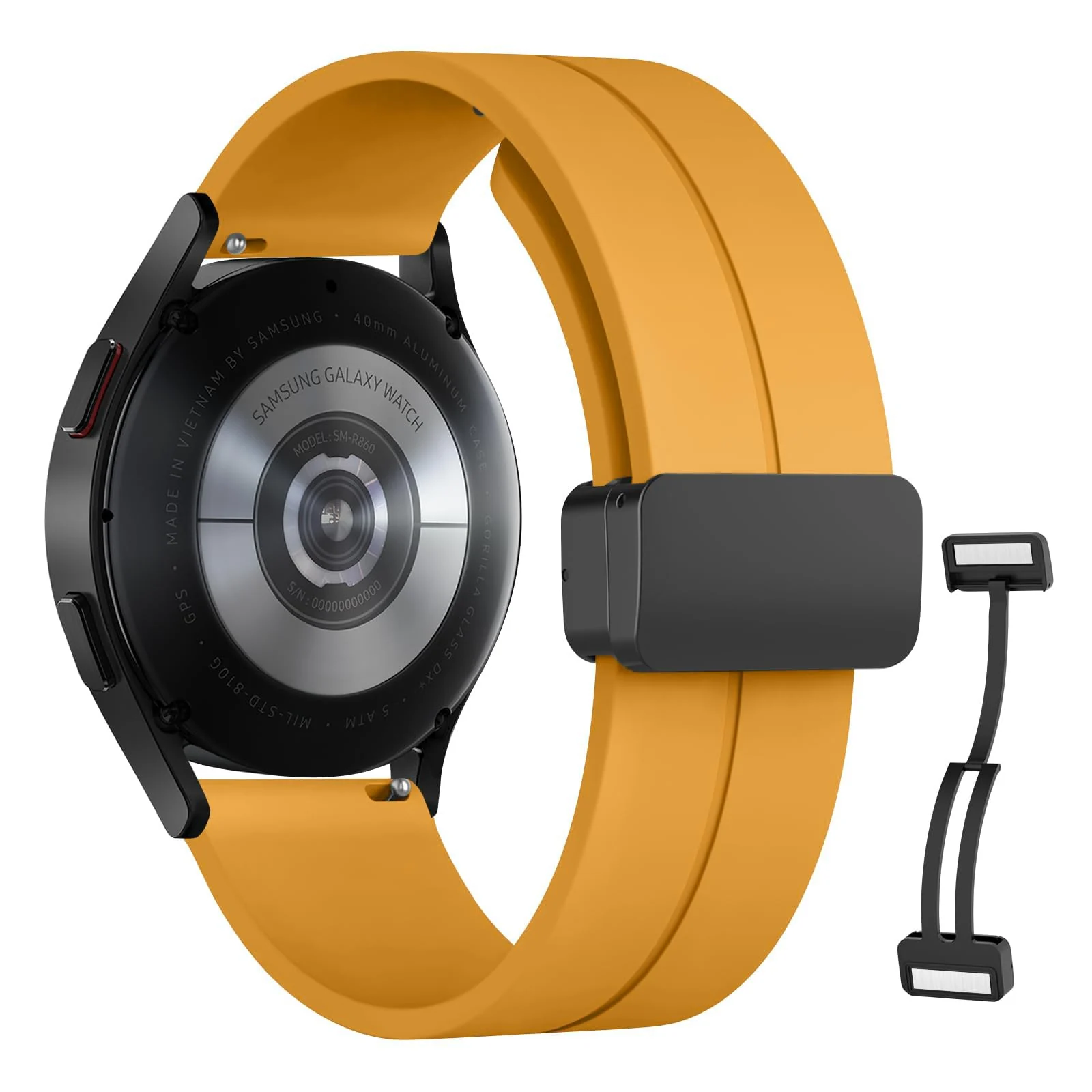 DL3 Mobilak 22MM Silicone Band Magnetic Clasp Strap For Xiaomi Redmi Watch 5 Active/5 Lite/Samsung Galaxy Watch 46mm/Watch 3 45mm/Gear S3/Huawei watch (GT6 GT5 GT4 GT3 GT2 GT 46MM)/GT6 Pro/Amazfit GTR4 - A.Orange