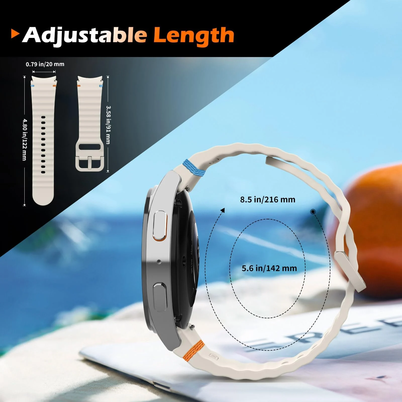 DL3 Mobilak No Gap Sport Bands For Samsung Galaxy Watch 7 6 5 4 FE Strap 40mm 44mm, Soft Silicone Sport Band for Galaxy Watch 6 Classic Straps 47mm 43mm/Galaxy Watch 5 Pro/Watch 4 Classic 42mm 46mm for Men Women - Starlight
