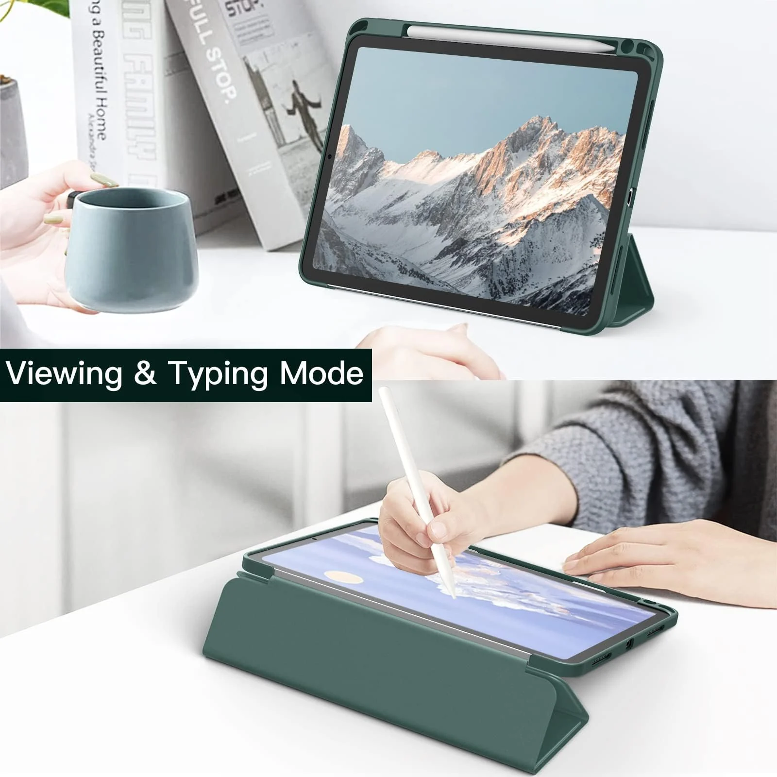 DL3 MOBILAK Case for For iPad Air 11-Inch M2 (2024), iPad Air 5/4 (2022/2020 5th/4th 10.9-Inch), Clear Shockproof Back Cover Built-in Pencil Holder,Auto Sleep/Wake - Green