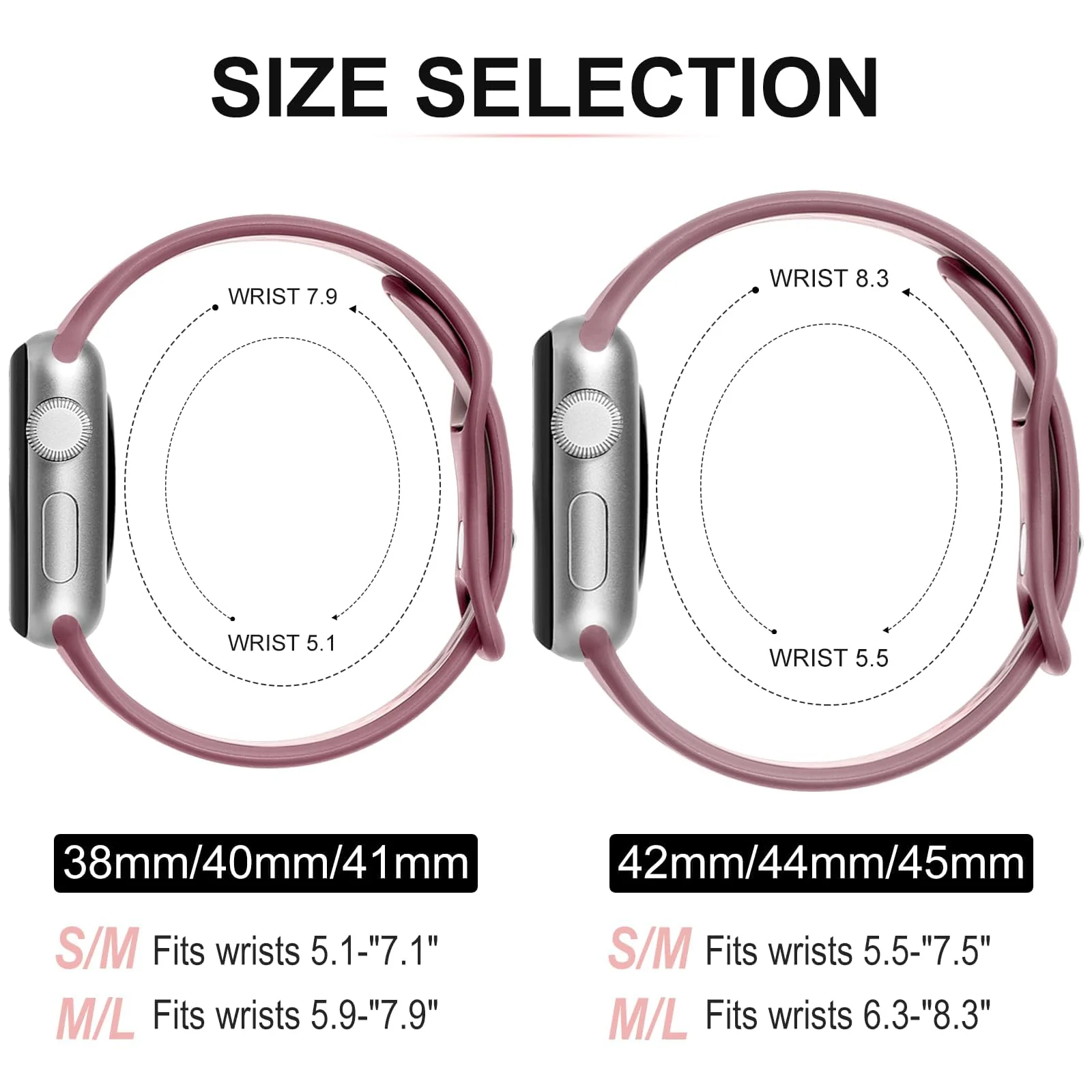 DL3 Mobilak Sport Strap For Apple Watch 49mm 45mm 44mm 42mm 41mm 40mm 38mm, Breathable Silicone Double Hole Band, for iWatch Ultra 2 Series 9 8 7 6 5 4 3 SE (RosyBrown & SeaShell, 42mm/44mm/45mm/49mm) - Black