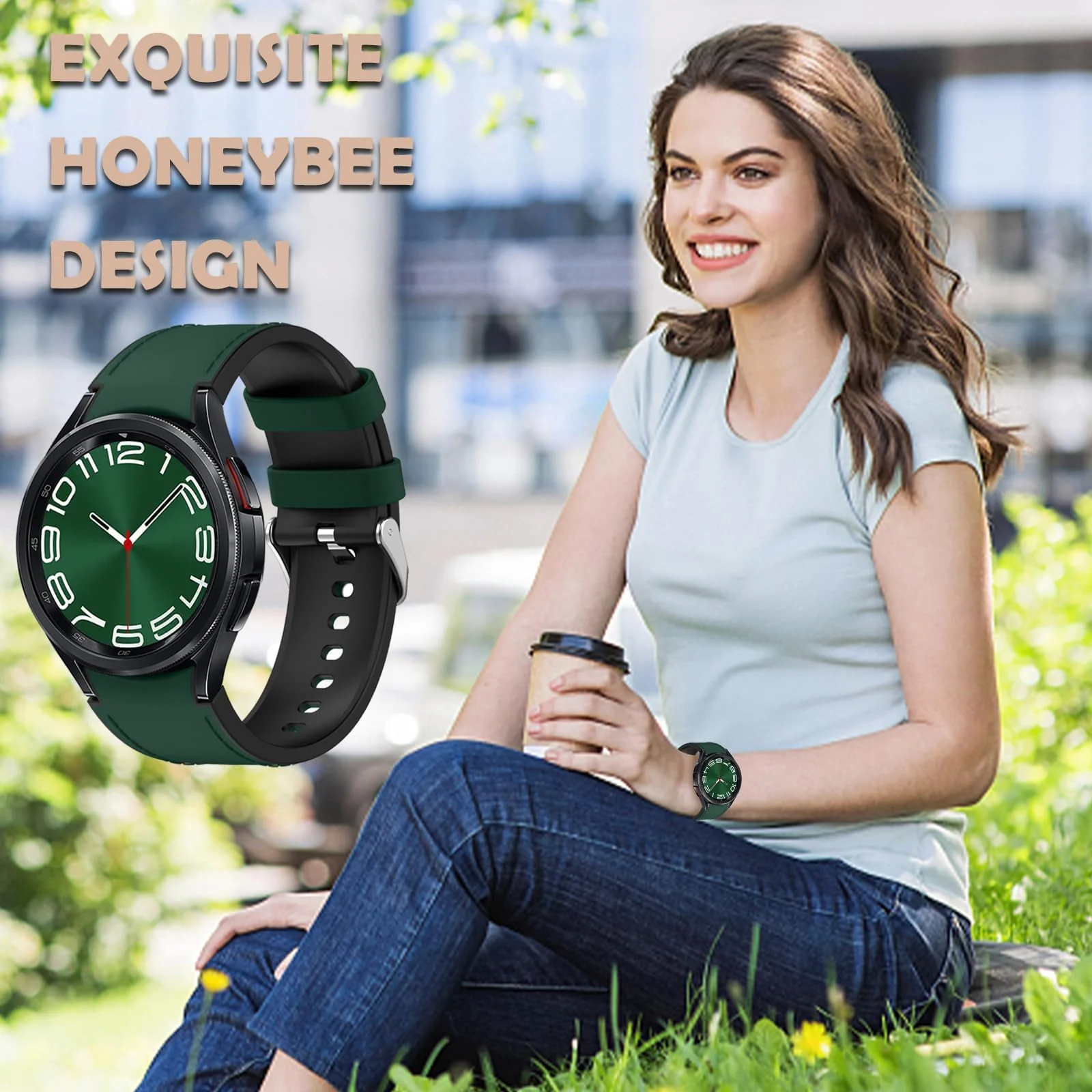 DL3 Mobilak No Gap Leather silicone Bands Compatible with Samsung Galaxy Watch 6 5 4 40mm 44mm, Galaxy Watch 5 Pro Band 45mm/Watch 6 4 Classic Band 42mm 46mm 43mm 47mm Soft Strap - Green