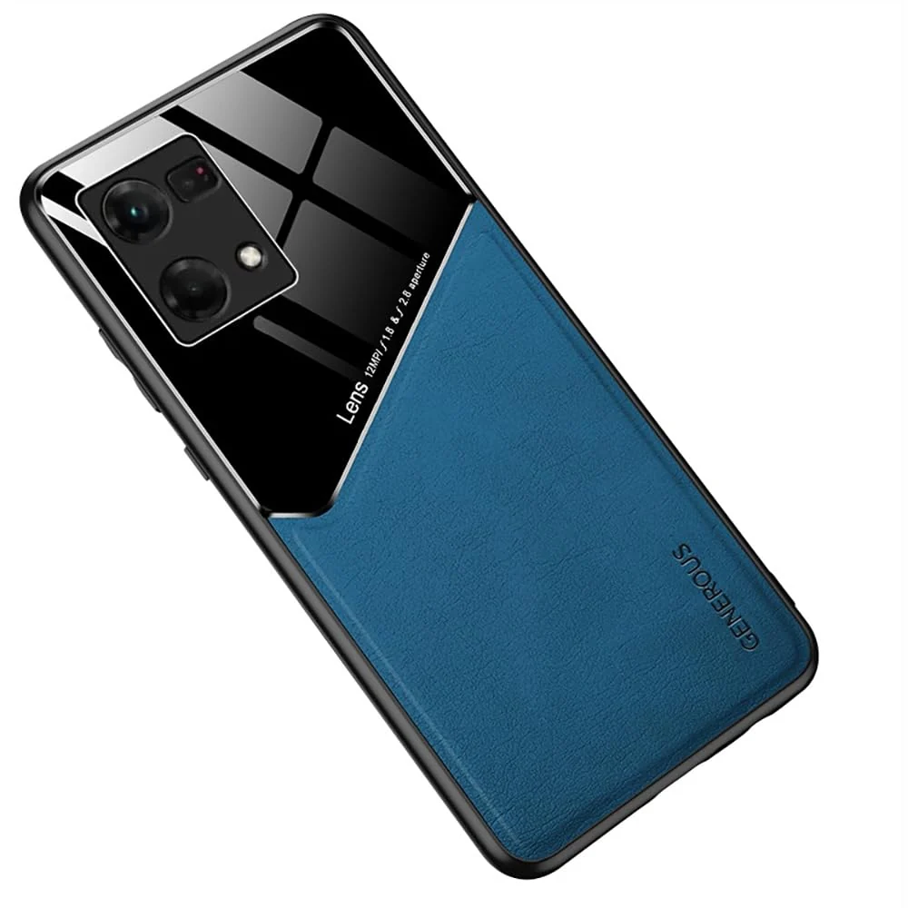DL3 Mobilak Leather and PC Protective Case for OPPO Reno 8 4G / Reno 7 4G / F21 Pro 4G / F21S Pro 4G, Built-in magnetic car-mount support, Shock-absorbing protection - Blue