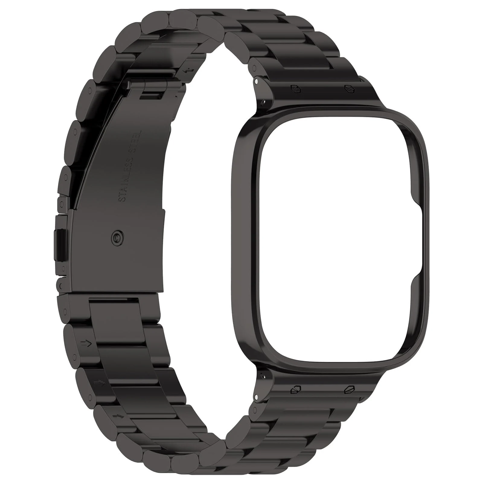 DL3 Mobilak Compatible with Xiaomi Redmi Watch 3 Band With Case, Metal Stainless Steel Bands Adjustable Wristbands Smartwatch Accessories for Redmi Watch3 Strap With Cover for Women Men - Black