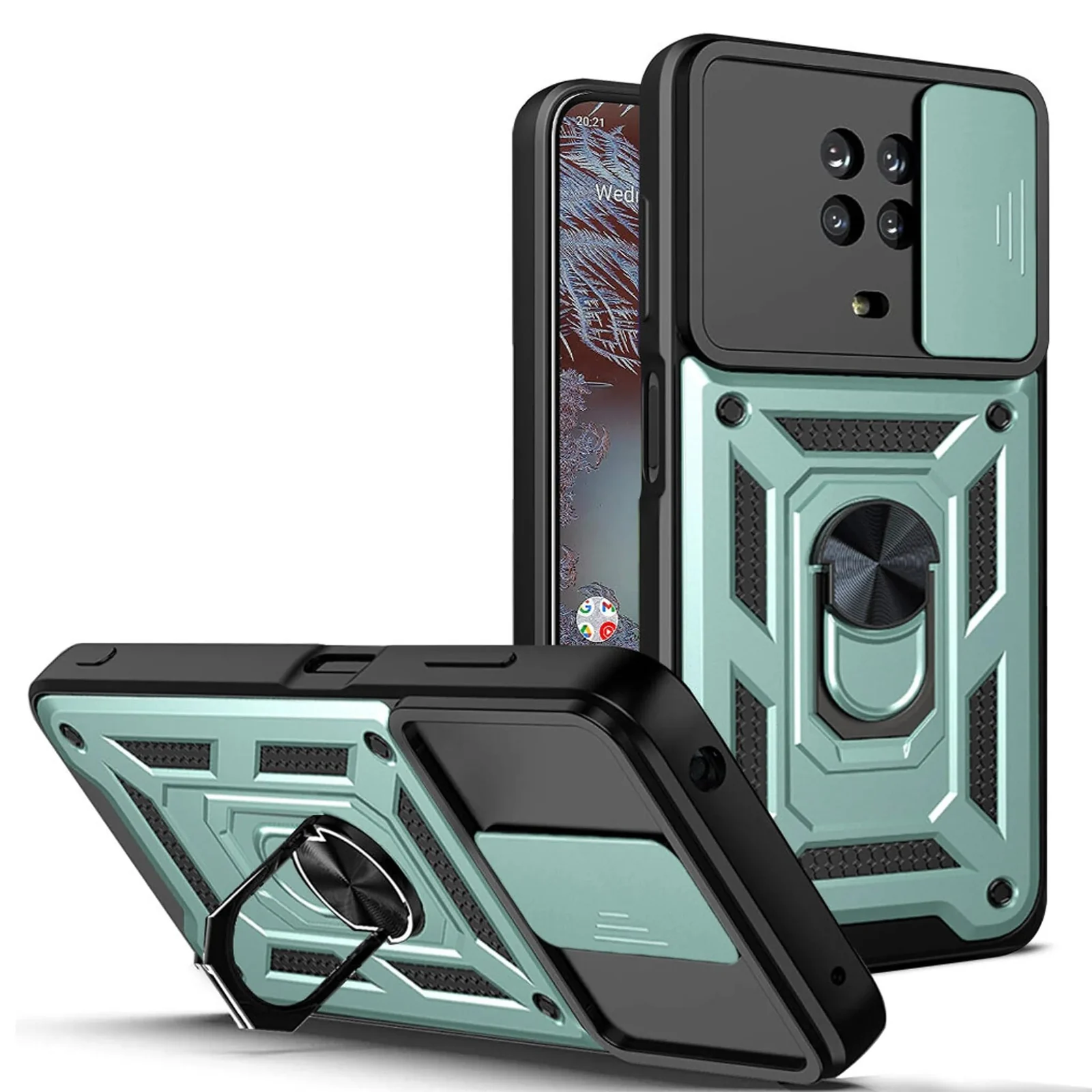 DL3 Mobilak Military-Grade Protective Case with Sliding Camera Cover, Metal Ring Kickstand and Magnetic Car-Mount Support for Nokia G20 / Nokia G10 - Green