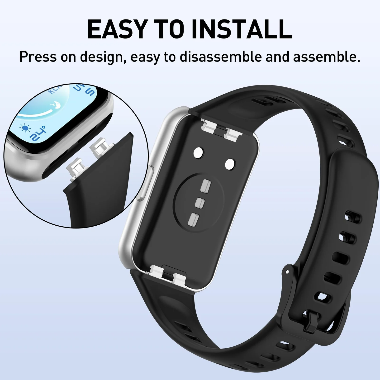 DL3 Mobilak Silicone Bracelet for Huawei Band 11/Band 11 Pro Strap, Soft Silicone Sport Band, Soft Breathable, for Huawei Band11/11 Pro Adjustable Replacement Strap - Black