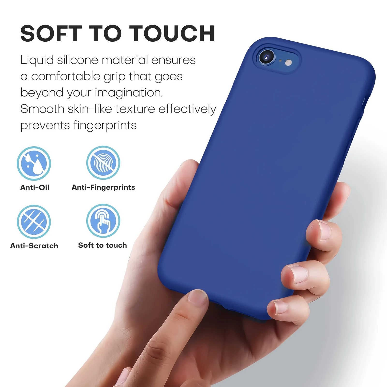 DL3 Mobilak Liquid Silicone Protective Case with Soft Microfiber Lining for iPhone SE 2022, SE 2020, iPhone 7, iPhone 8 - Royal Blue