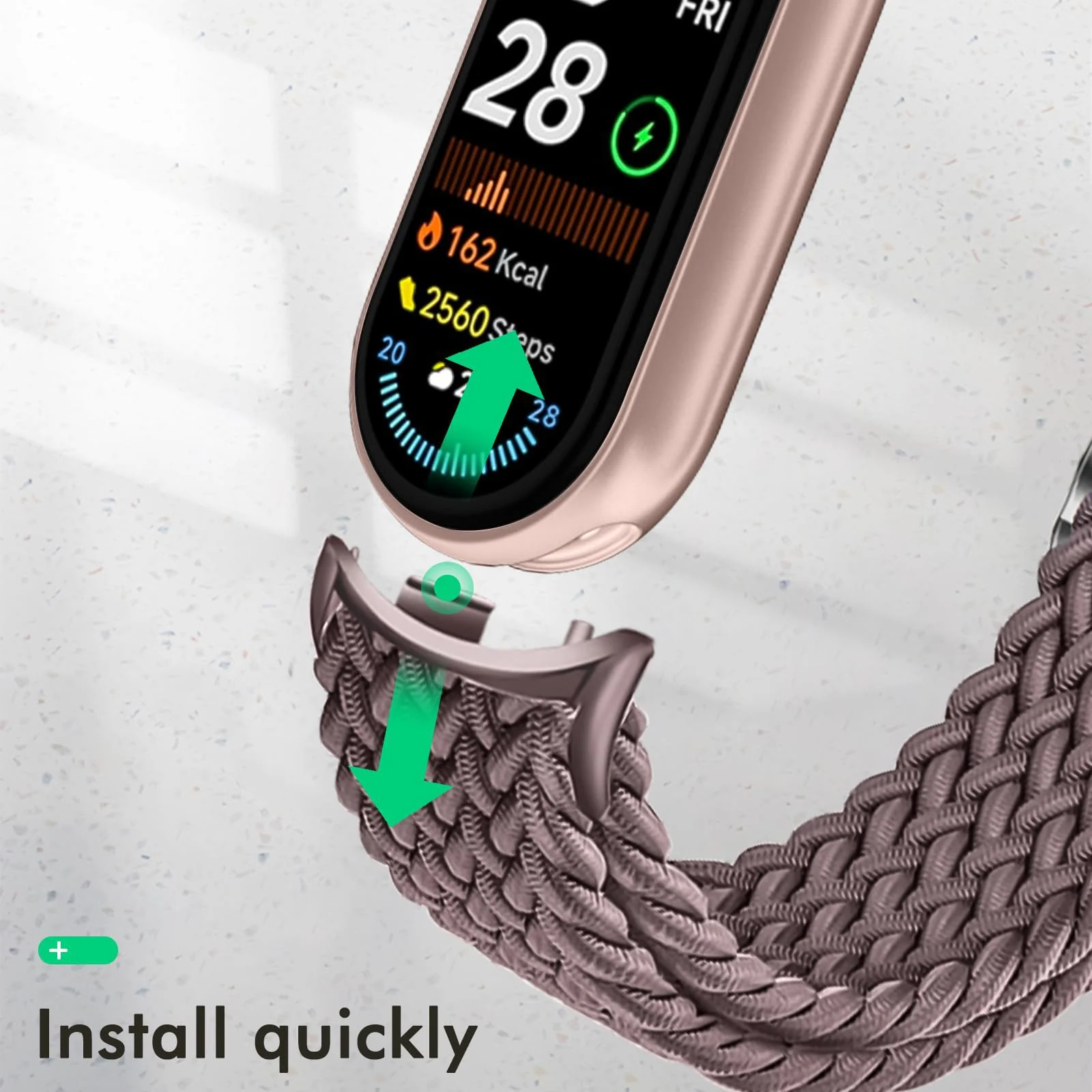 DL3 Mobilak Compatible with Xiaomi Mi Band 10/9/8 strap, Braided Solo Loop for Nylon Elastic Adjustable Replacement Wristband Compatible with Xiaomi Smart Band 8/9/10 - Smoke Violet