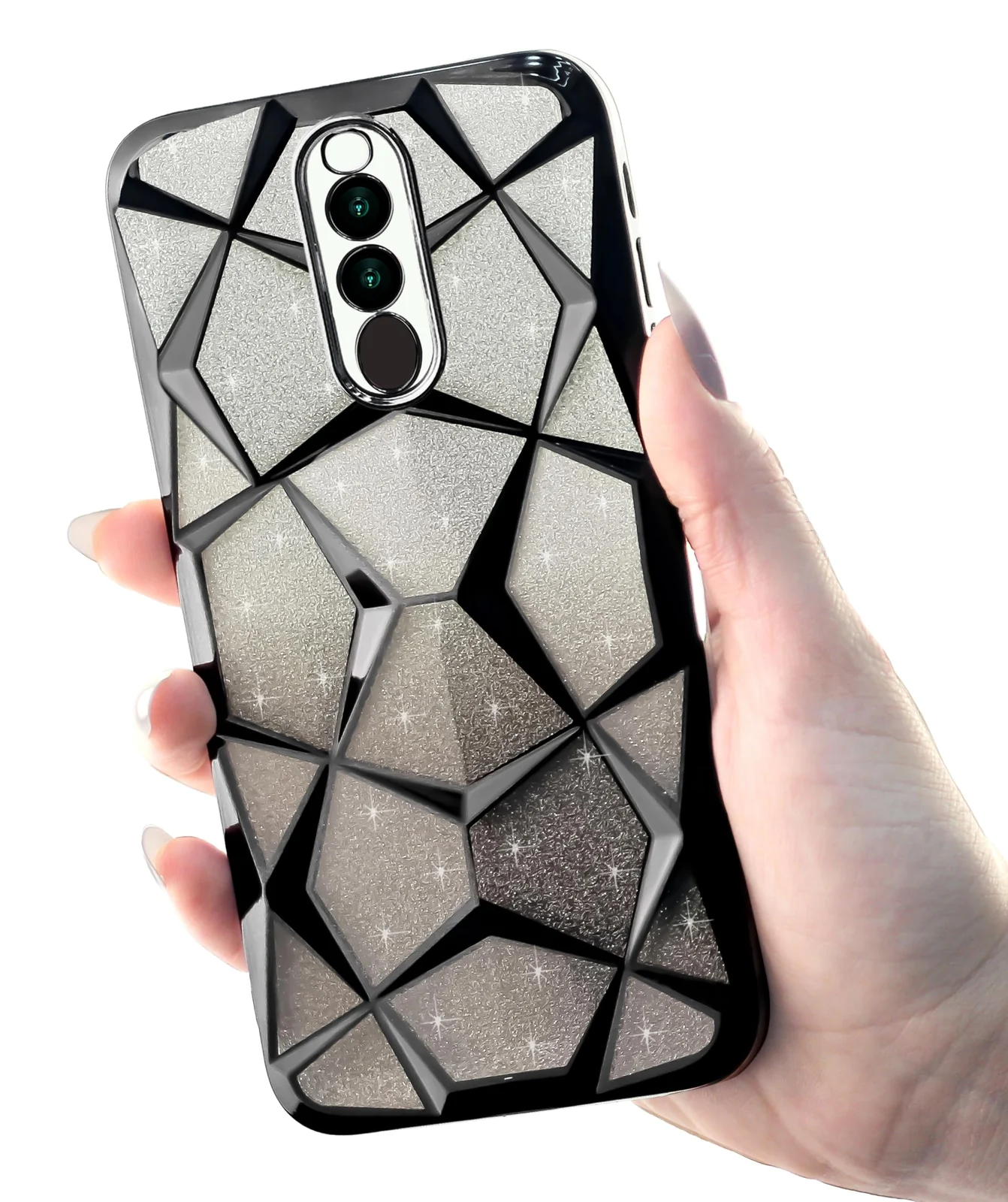 DL3 Mobilak Compatible with OPPO F11 Pro Case Plating Bling Gradient Glitter Clear Cover Soft TPU Silicone Cute Camera Protection Shockproof Back for Women Girls Case - Black