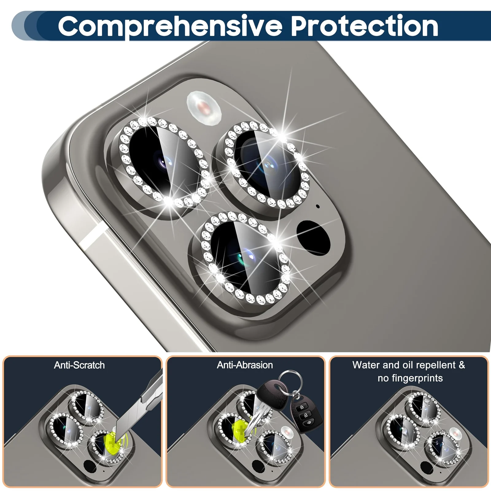 DL3 Mobilak Camera Lens Protector For iPhone 15 Pro/iPhone 15 Pro Max, [Keep Original Shooting] Tempered Glass Screen Protector Metal Individual Camera Cover, Case Friendly - Diamond Grey