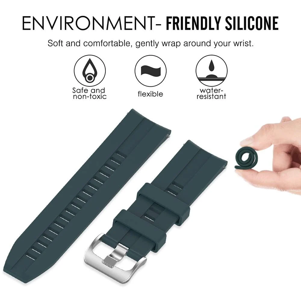 DL3 Mobilak Strap Silicone Band 22MM For Samsung galaxy watch 3 45mm /watch 46mm/Gear S3/Huawei watch GT3 46MM/GT2E/GT 46mm/GT2 Pro/GT2 46MM/honor Magic Watch2 46mm/Amazfit GTR4/GTR3/2/2e - Dark Green