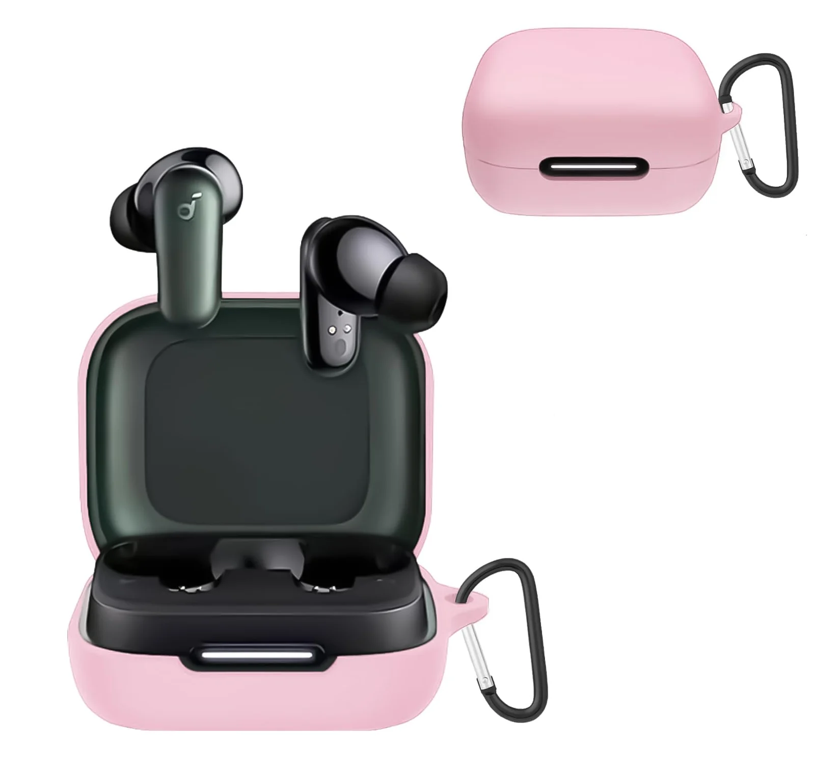 Dl3 Mobilak Compatible with Anker Soundcore R50i NC/Anker P30i Case Cover, Soft Silicone Shockproof Protective Case Wireless Earbuds with Carabiner, Front LED Visible (Black)
