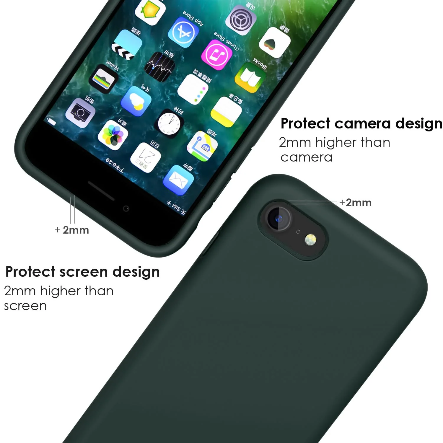 DL3 Mobilak Liquid Silicone Case for iPhone 7 / 8, Shock-absorbing protection, Scratch-resistant surface, Slim, lightweight profile - Green
