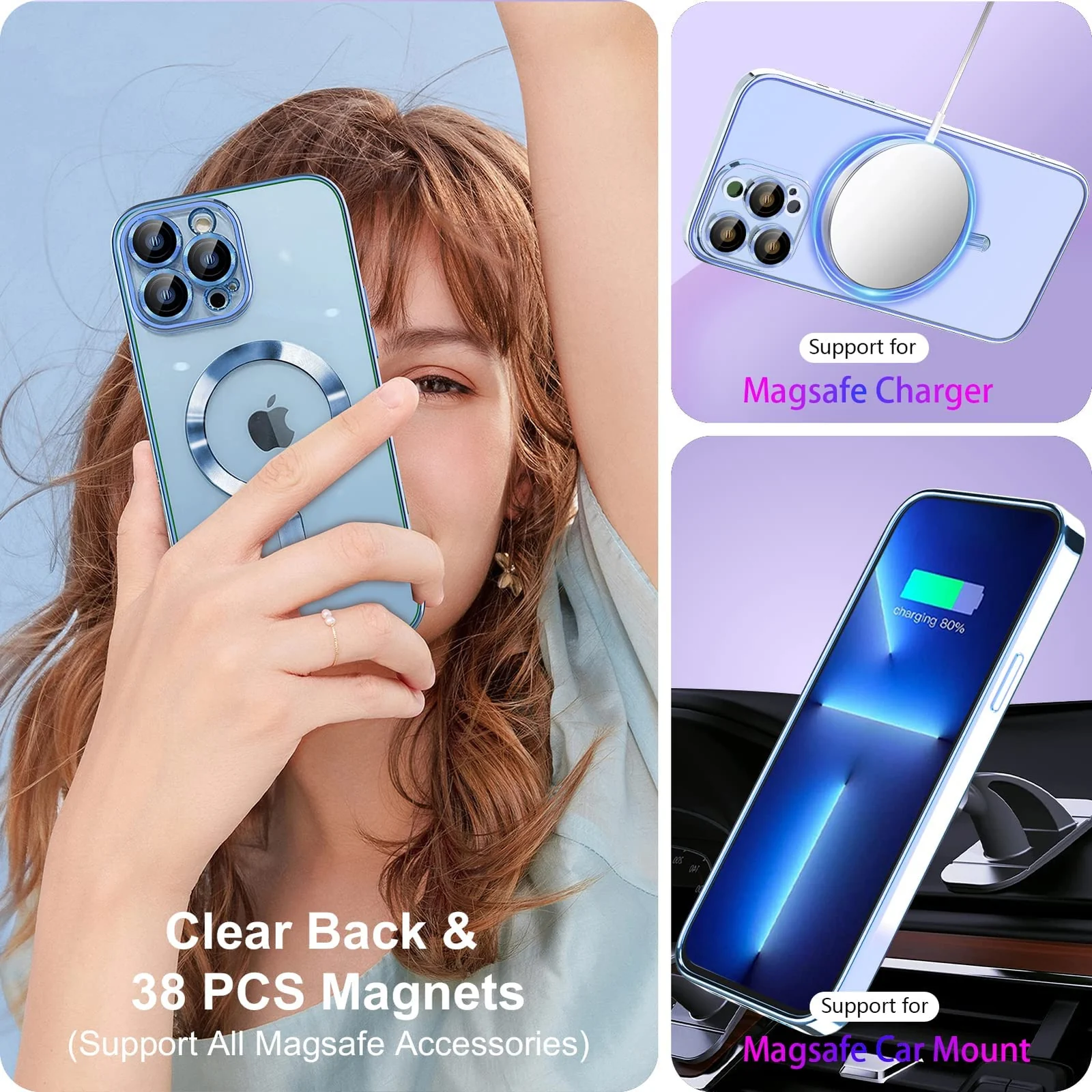 DL3 MOBILAK Case for iPhone 13 Pro (6.1 Inch) Compatible with MagSafe, with Camera Lens Protector, Magnetic Clear Case Slim Plated Protective Case - Sierra Blue